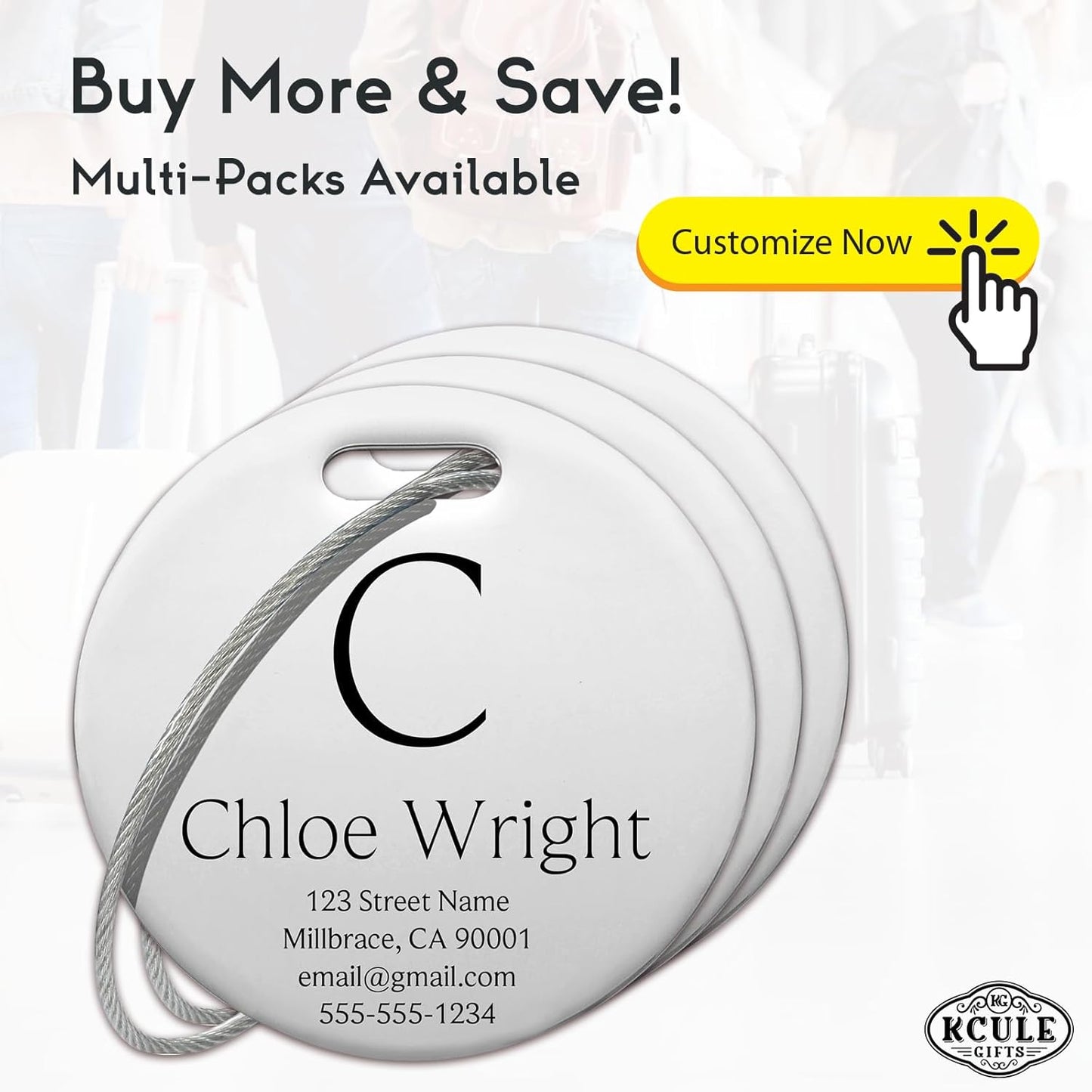 Customized Stainless Steel Luggage Tags: Personalize Your Suitcases, Backpacks, and Bags with Your Text (Silver)