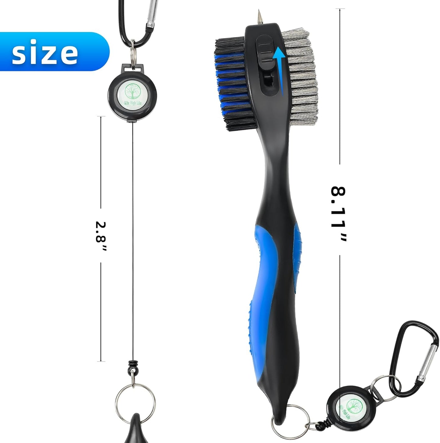 Mile High Life Golf Club Brush, Club Groove Cleaner with 2 Ft Retractable Extension Cord and Aluminum Carabiner, Golf Bag Accessories for Men and Women