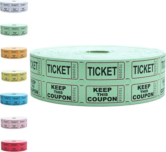 Raffle Tickets Roll - 2000 Tickets Double Roll for Fundraisers, Carnivals, Events - Durable Stub Design, Easy Tear & Organize(Green)