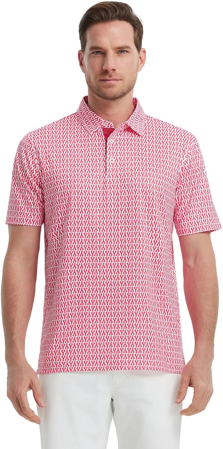 Golf Shirts for Men Dry Fit Short Sleeve Print Performance Moisture Wicking Polo Shirt