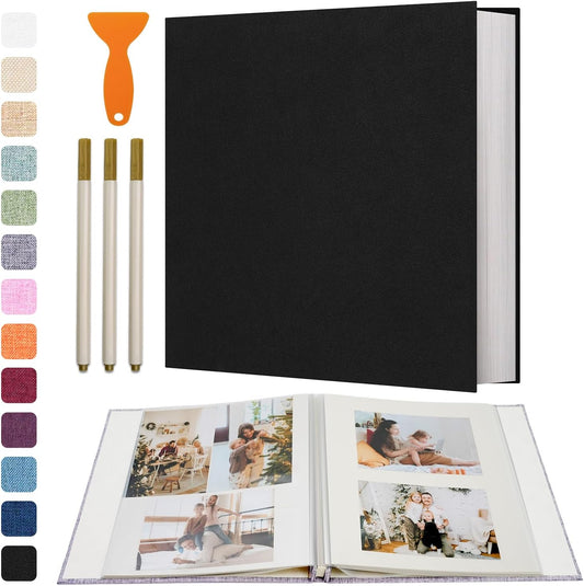 Vienrose Photo Album Self Adhesive 4x6 5x7 3x5 8x10 Scrapbook Album DIY Scrap Book with Metallic Pen 120 Pages Black