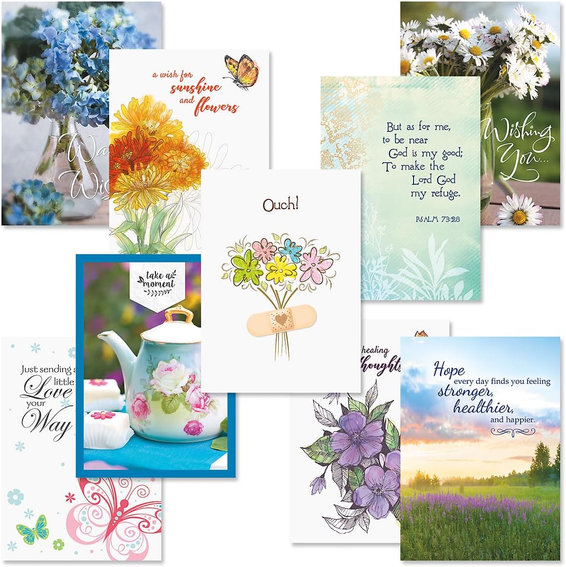 Get Well Greeting Card Value Pack – Set of 18 (9 Designs), Large 5 x 7 inches, Envelopes Included, by Current