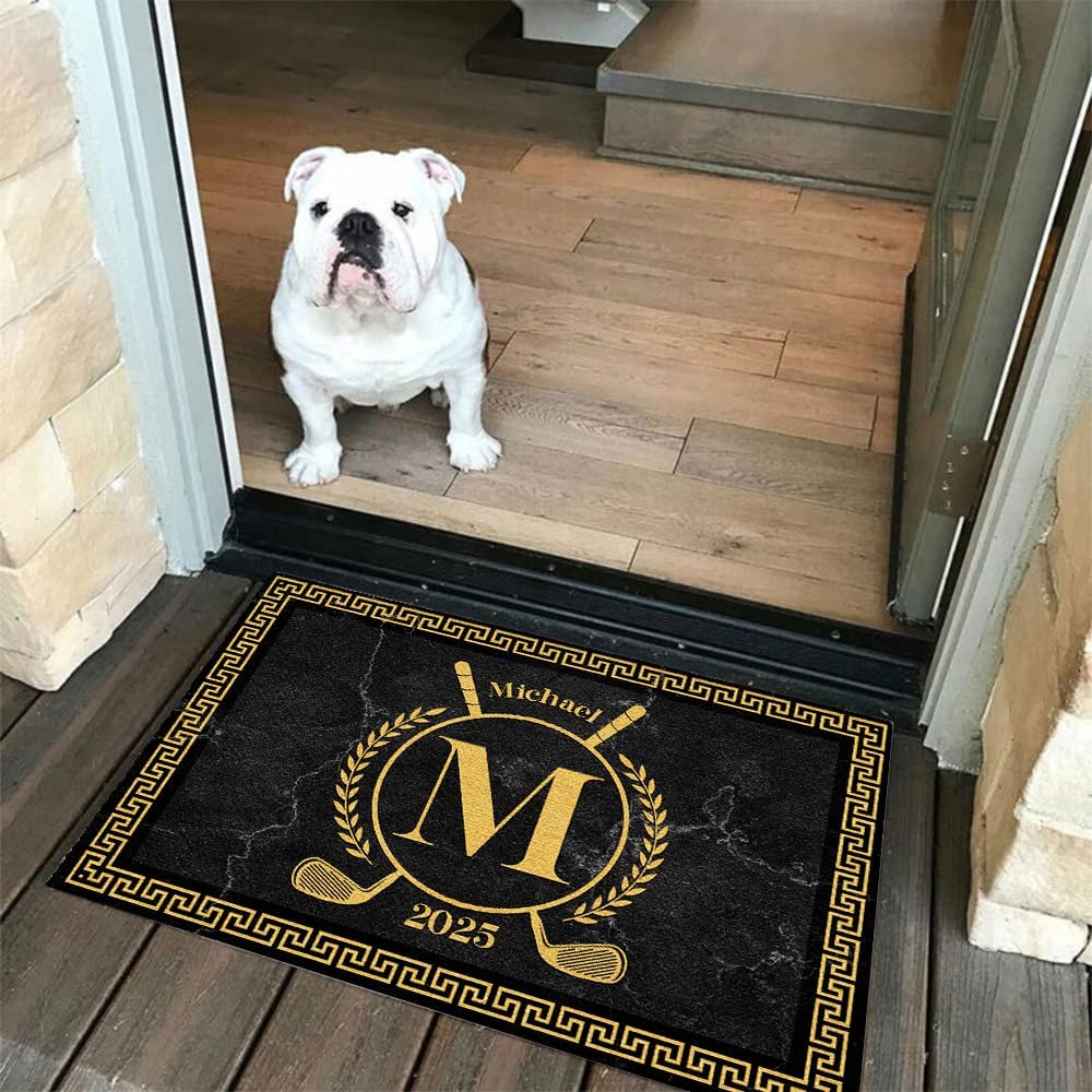 Personalized Golf Doormat – Personalized Welcome Mat with Family Name Year – Non Slip Outdoor Entry Rug for Porch, Garage, or Golf Lover Home Decor, for Men (Golf Doormat 05)