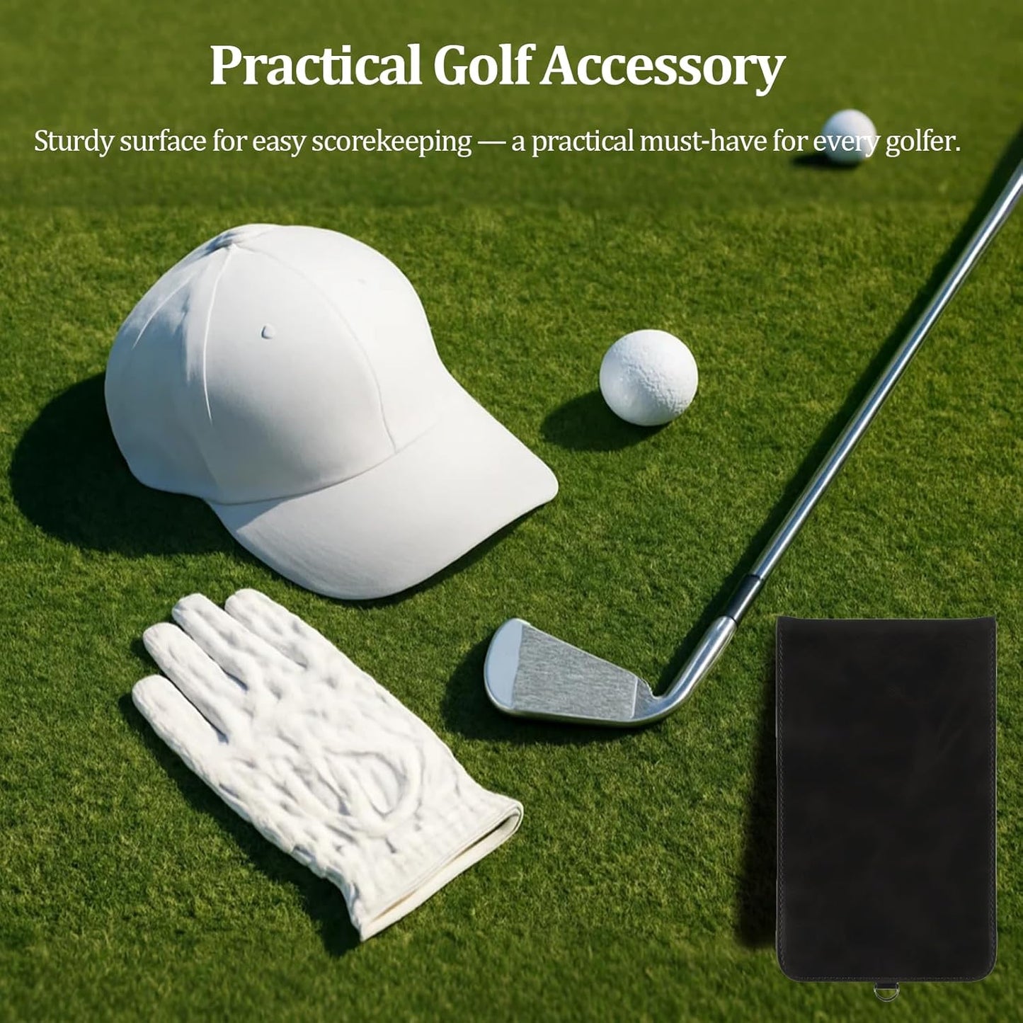 Leather Golf Scorecard Holder,Score Card Holder Golf,Yardage Book Cover,Golf Scorecard Book (Black)