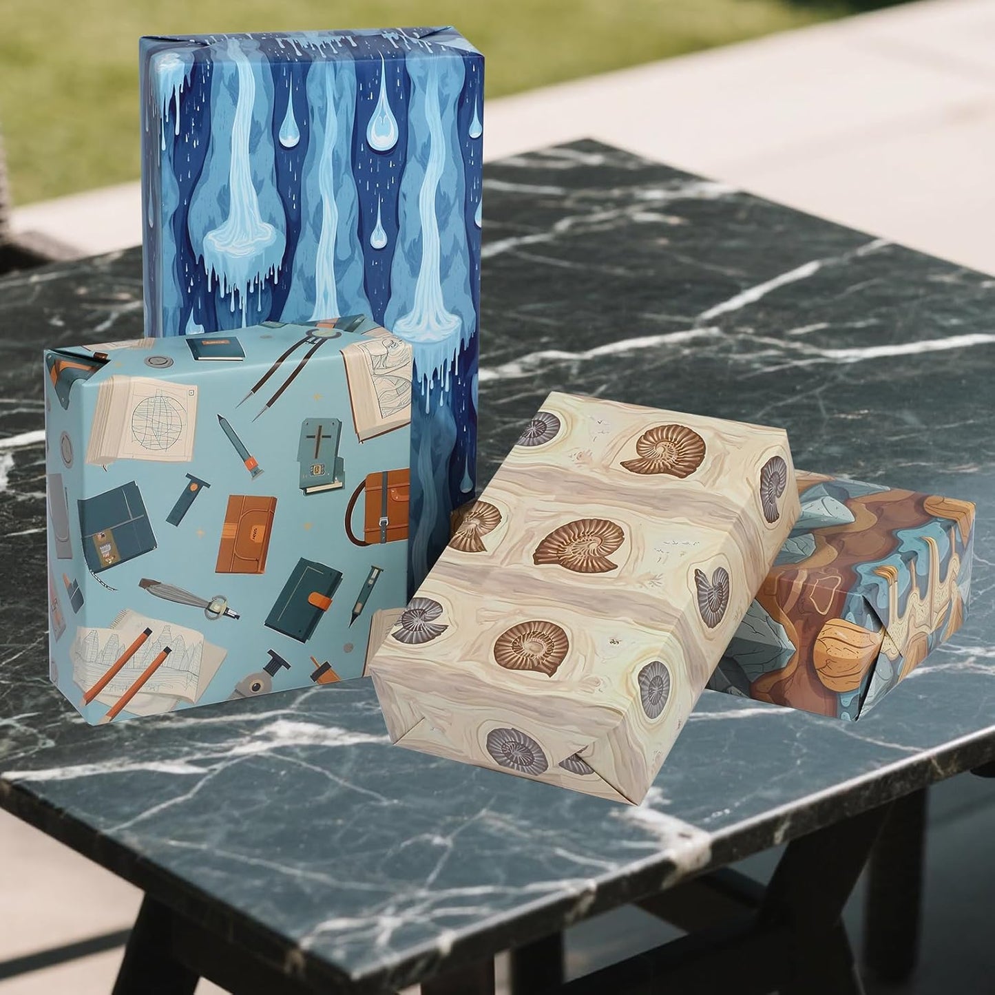 Pineraap Geology Wrapping Paper 12 Sheets Rock & Fossil Themed Designs Gift Wrap for Geology Lovers,Geologist,Science Teachers,School Supplies,20"×28"