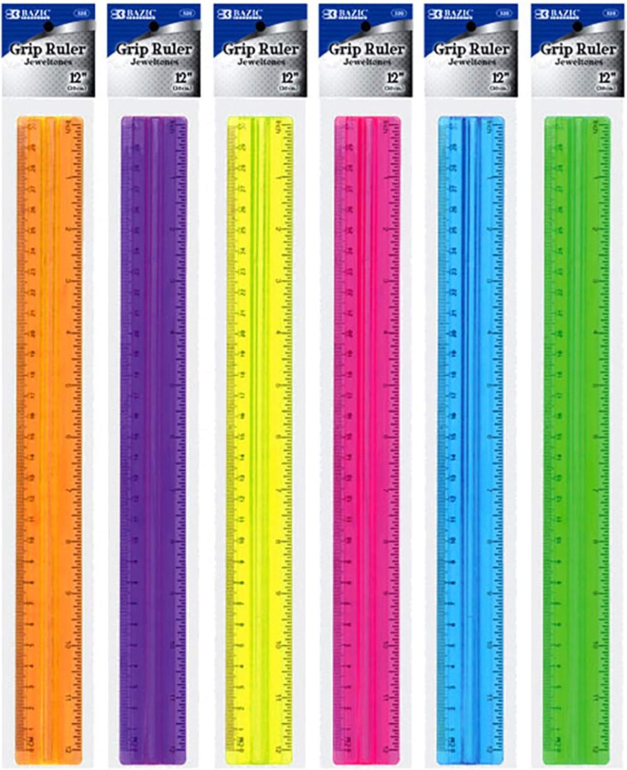 BAZIC Products Plastic Ruler 12" (30cm) w/Handle Grip, Inches Centimeter Metric Measuring Drafting Rulers, 288-Packs