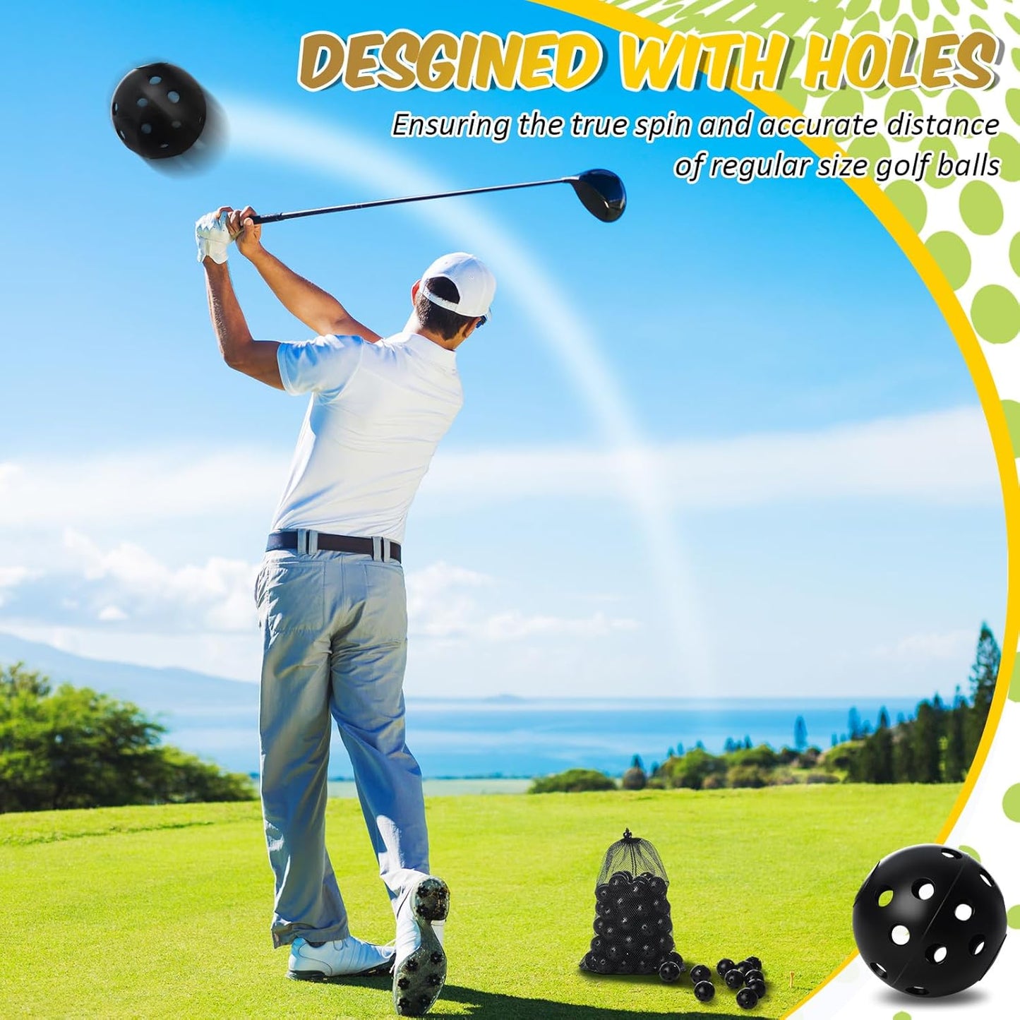 80 Pack Practice Golf Balls Limited Flight 42 mm Golf Training Airflow Hollow Plastic Ball for Women Men Indoor Outdoor Driving Range Swing Practice Home