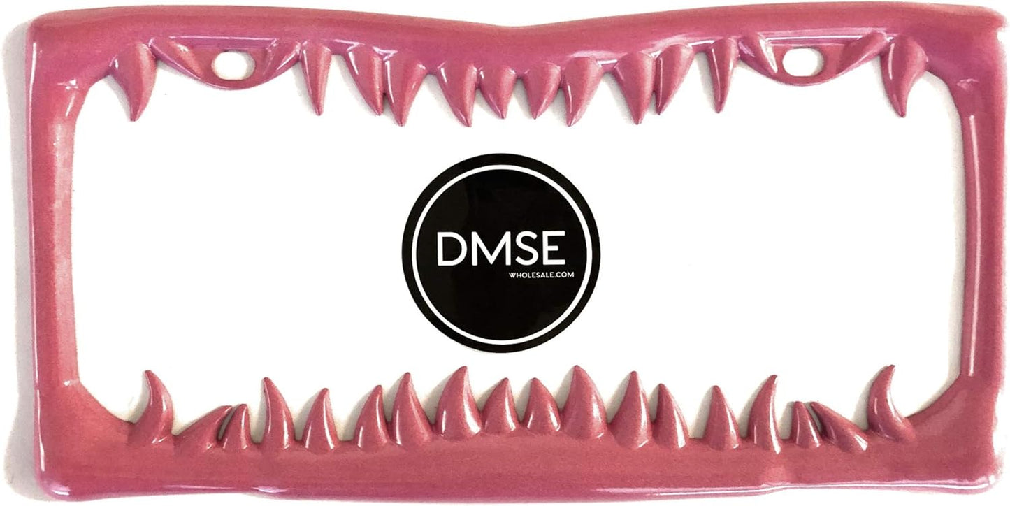 DMSE Universal Metal Shark Tooth Teeth Jaws License Plate Frame Cool Design for Any Vehicle (Pink Sharks Tooth)