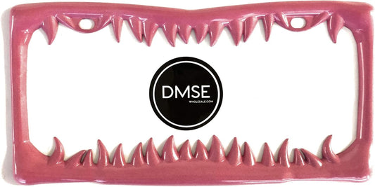 DMSE Universal Metal Shark Tooth Teeth Jaws License Plate Frame Cool Design for Any Vehicle (Pink Sharks Tooth)