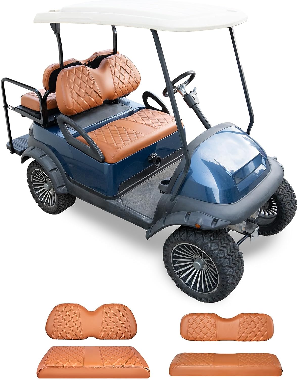 NOKINS 4PCS Golf Cart Seat Covers Kit, Front and Rear Seat Covers Fits Club Car Precedent Standard Seat Cushion, Club Car Vinyl Diamond Seat Covers Accessories, No Staples (All Brown)
