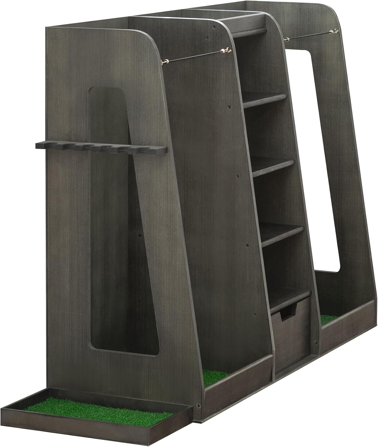 Wooden Golf Bag Organizer and Storage Rack, Wooden 2 Golf Bag Rack with Drawers, Easy to Assemble Golf Club Holder/Stand with Club Holders on Side