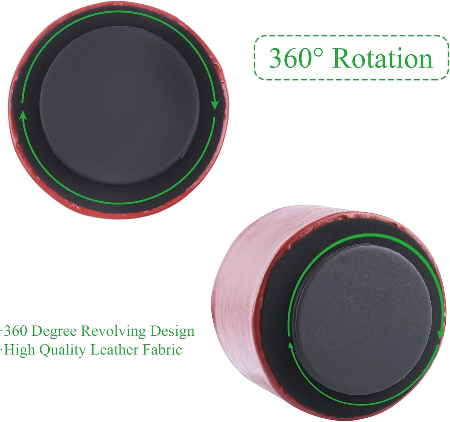 Hennaja Round Leather Art Supply Organizer,Remote Control Holder,360 Degree Spinning,Multi-Functional Pencil Holder,4 Compartments Desktop Stationary Organizer(1-Oil Red)