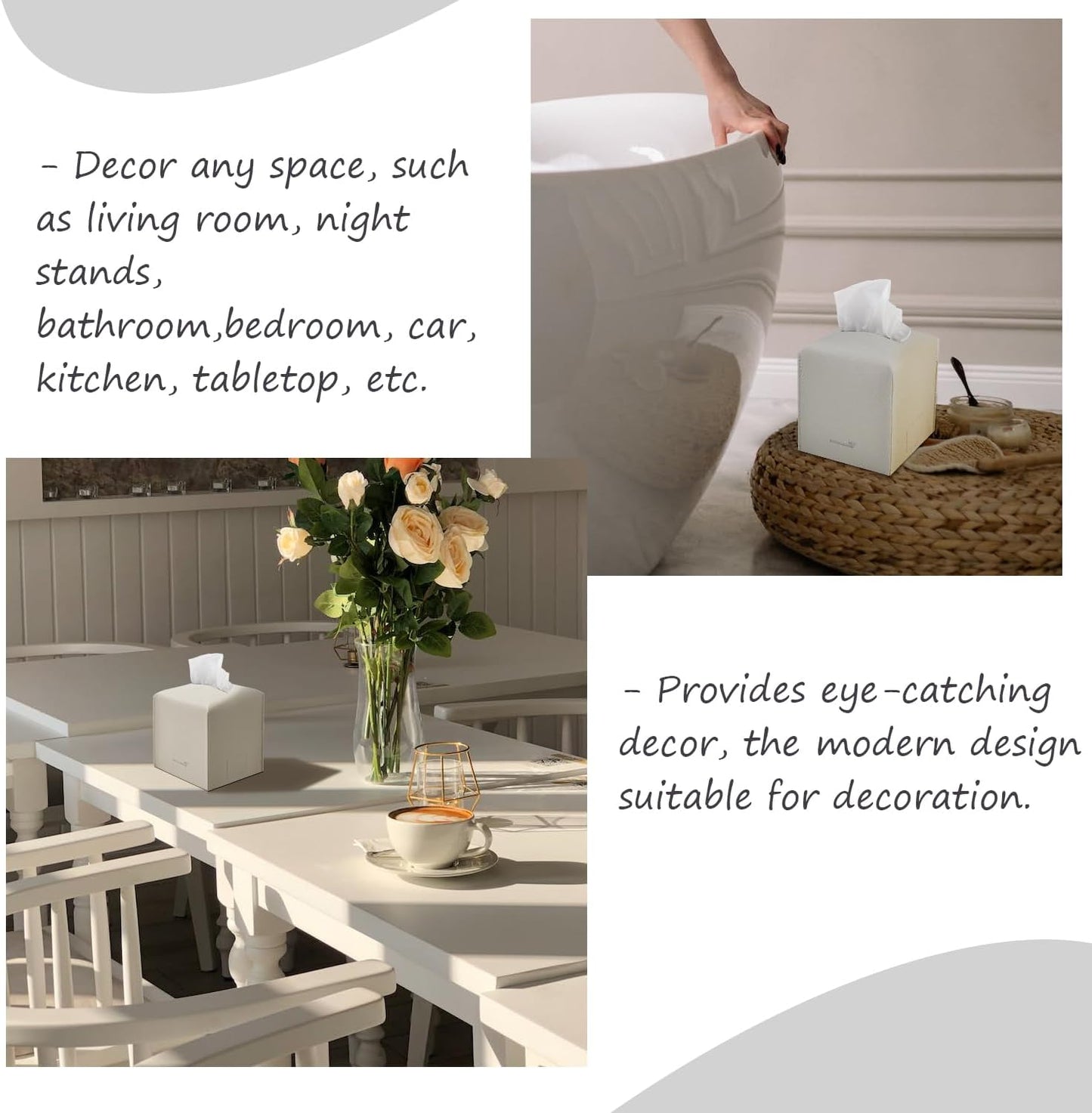 Tissue Box Cover 5X5X5'' PU Leather Tissue Holder Square Tissue Cube Box Organizer for Bathroom Vanity Countertop, Car, Night Stands, Office, Home, Kitchen (2Pack, Lime White)