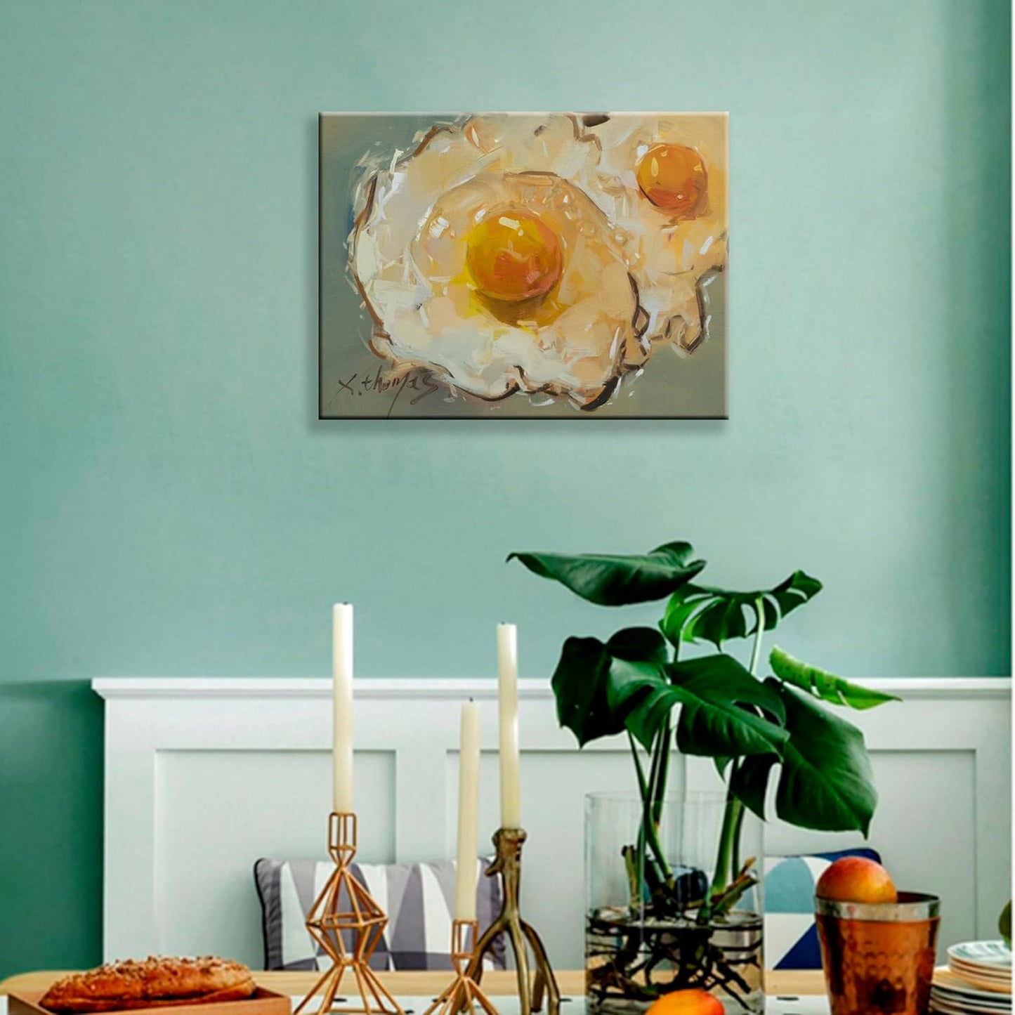 JZLDZS Sunny Side Up Egg Wall Art - 12x16 Inch Gallery Wrapped Food Canvas Painting for Kitchen & Dining Room Decor Ready to Hang