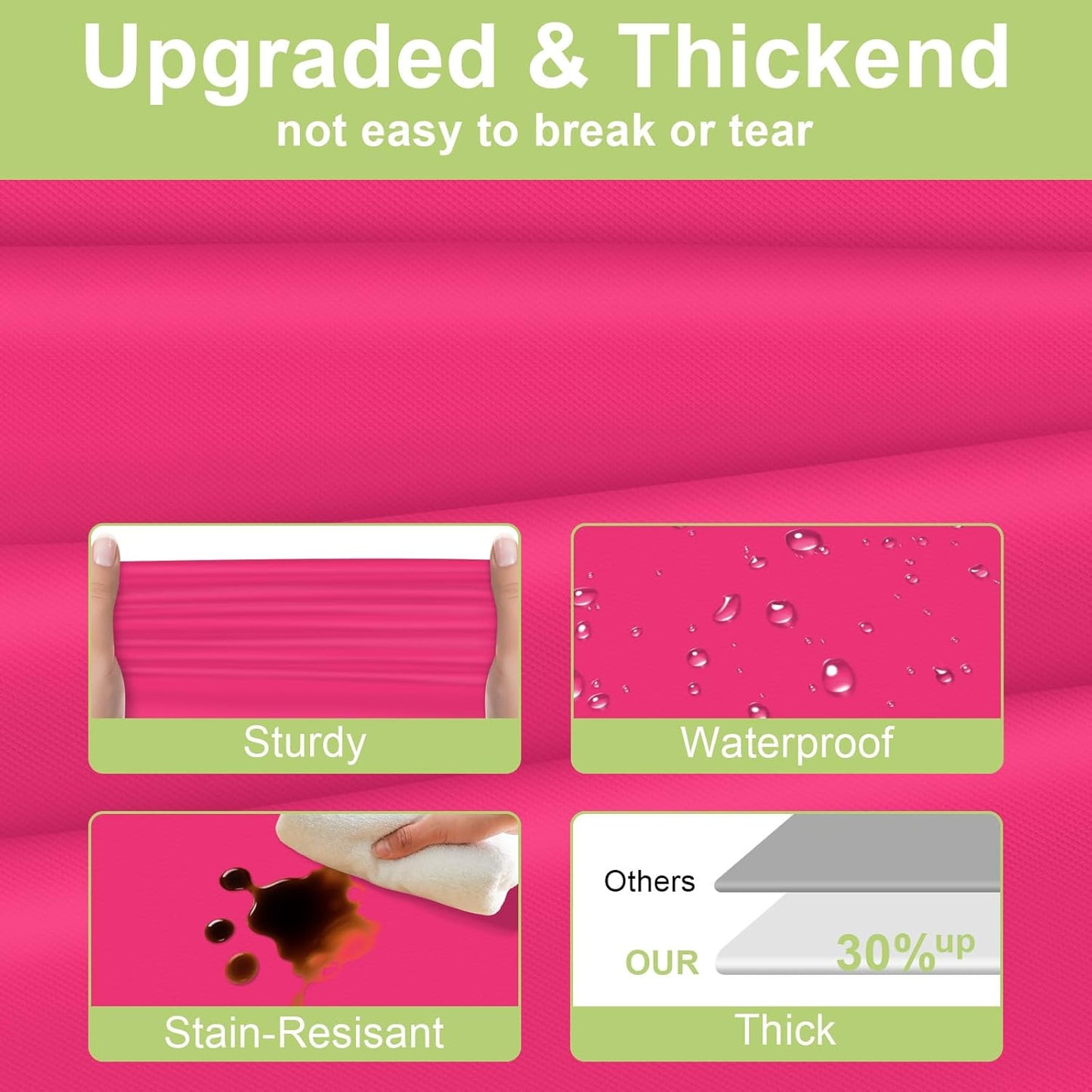 QIKSION Plastic Table Cloth Disposable 3 Pack, 54 x 108 Inch Tablecloths for Rectangle Tables, Hot Pink Plastic Table Cover