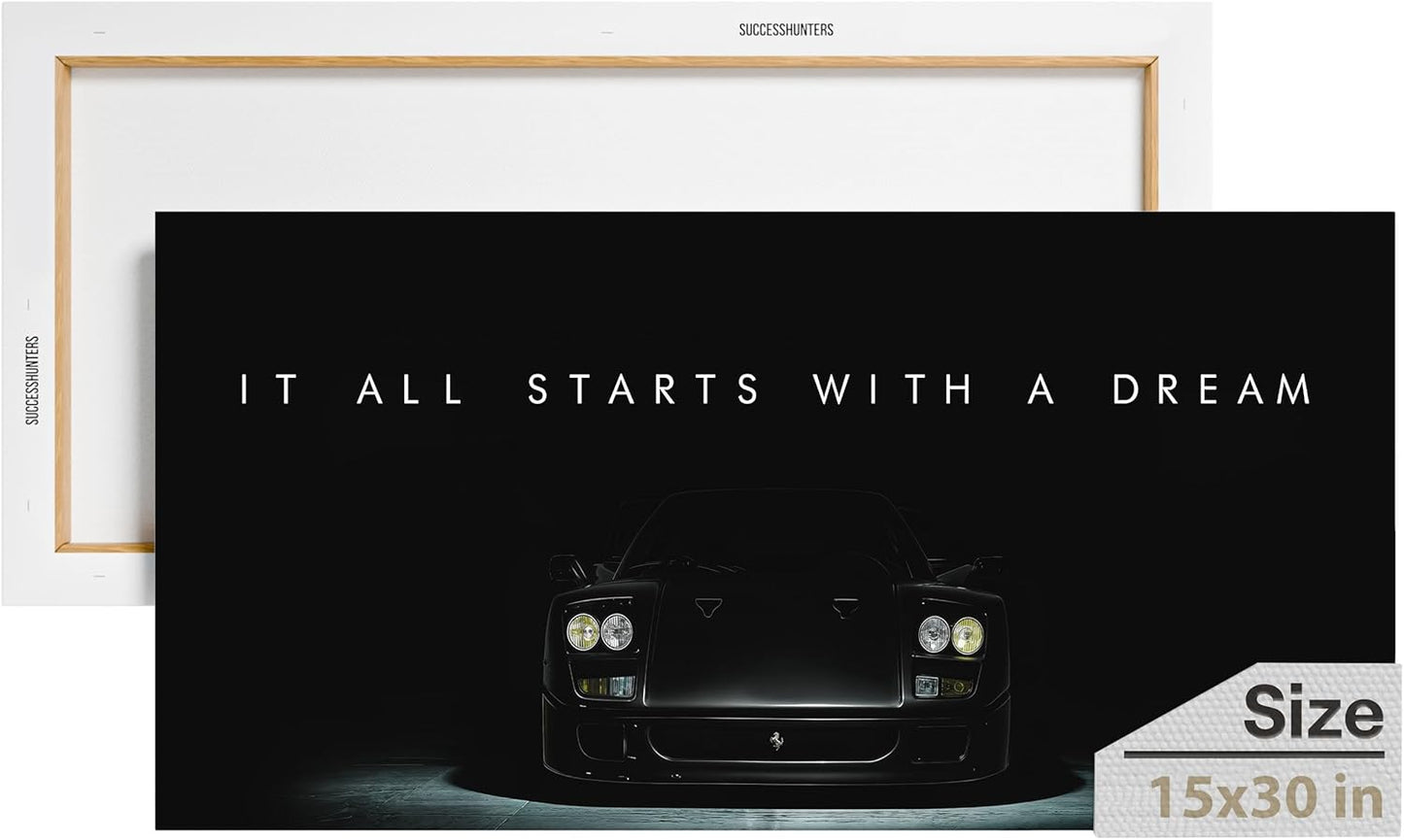 Motivational Wall Art for Office, Super Car Art Canvas, Inspirational Automotive Decor for Ferrari F40 Sportscar Lovers, Motivational Wall Decor for Office and Home, Car Poster (15" x 30" in)