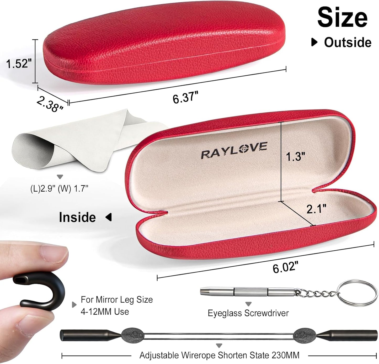 RayLove Glasses Case, Unisex Hard Shell Eyeglass Case, PU Leather Protective Hard Eye Glasses Cases with Eyewear Accessories