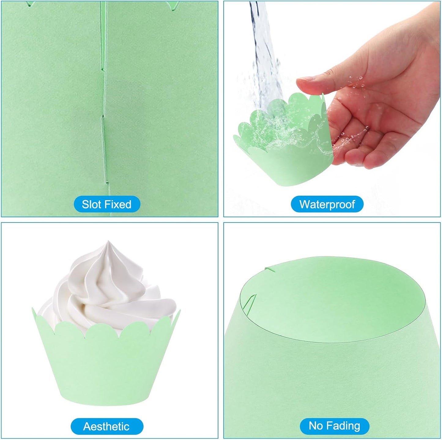 PATIKIL Cupcake Wrappers Paper, 50 Pack Baking Cups Standard Wave Decoration for Anniversary Birthday Weddings and Parties, Green