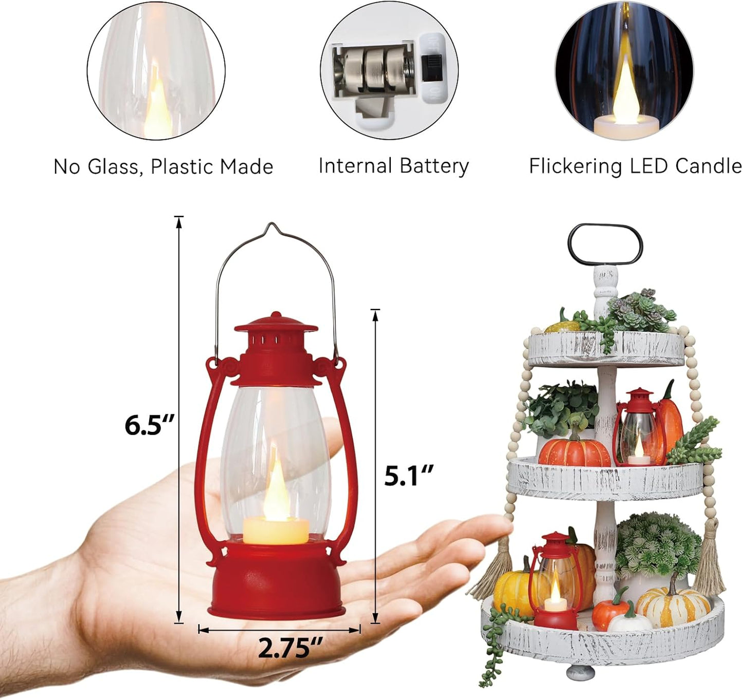 12Pcs Red Mini Lanterns for Centerpiece – Vintage Lantern Decor for Christmas, Halloween, Weddings & Western Party – Hanging Ornaments Bulk with Flicker LED Candle for Cowgirl, Camping Decor