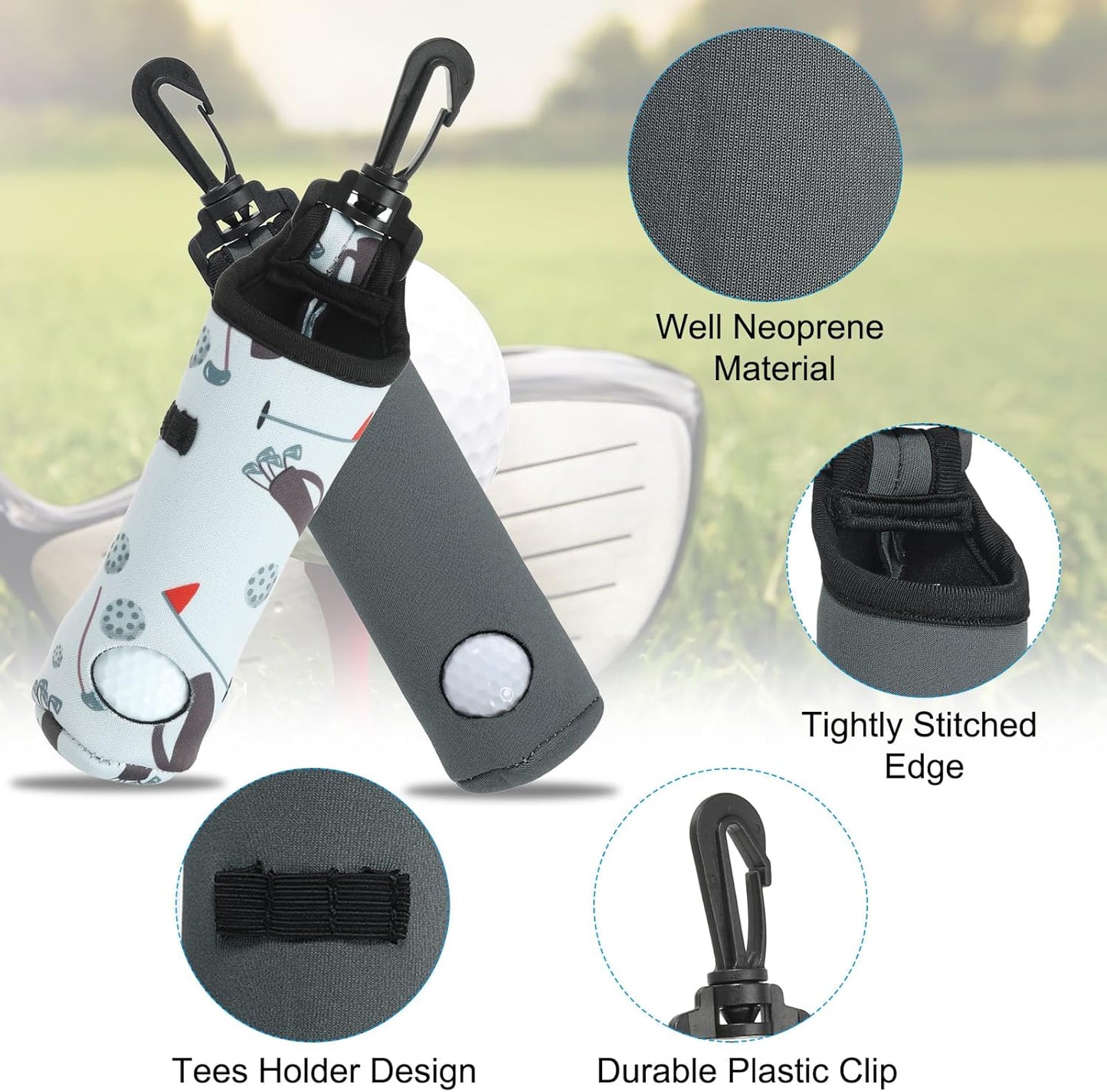 PATIKIL Golf Ball Carry Bag, Golf Tee Holder Pouch Portable Neoprene Golf Ball Holder with Clip for Men and Women Storage Gifts