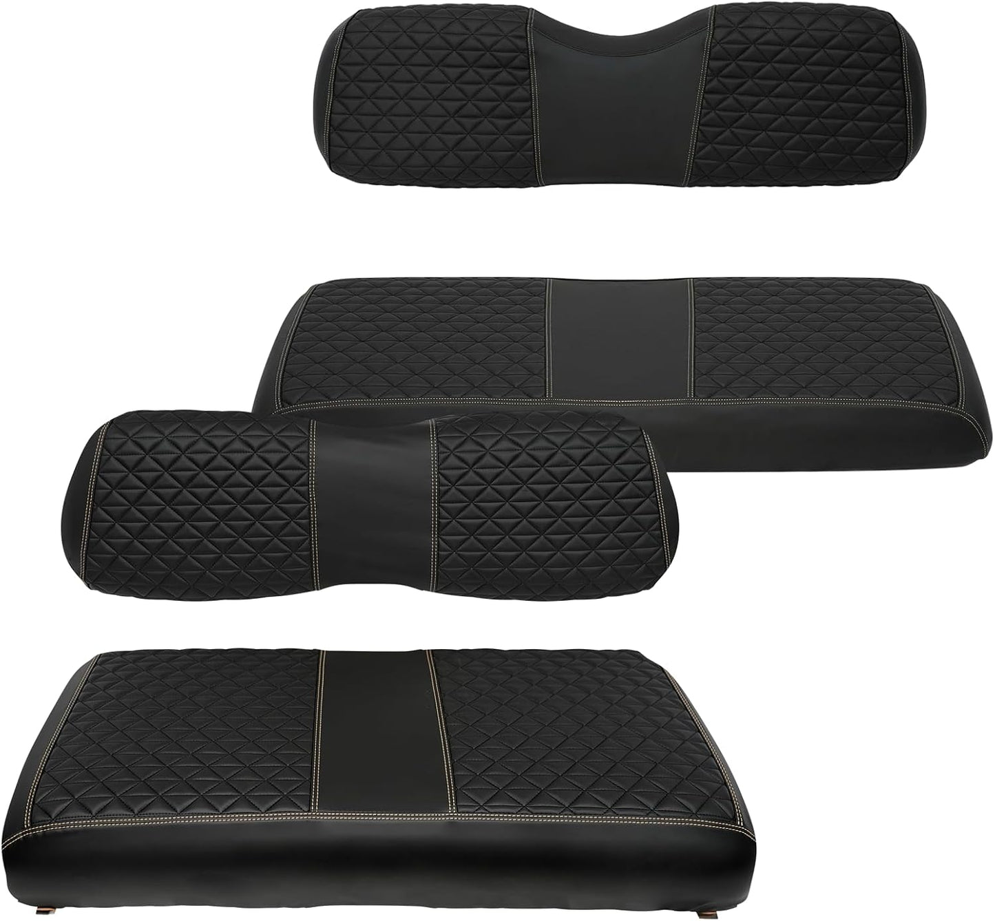 XUANYUDG0769 Golf Cart Front and Rear Seat Covers for EZGO TXT/RXV Club Car DS/Precedent Yamaha G29, Vinyl Leather Made/Adjustable Straps and Retractable Buckle/No Stapler Required,4PCS