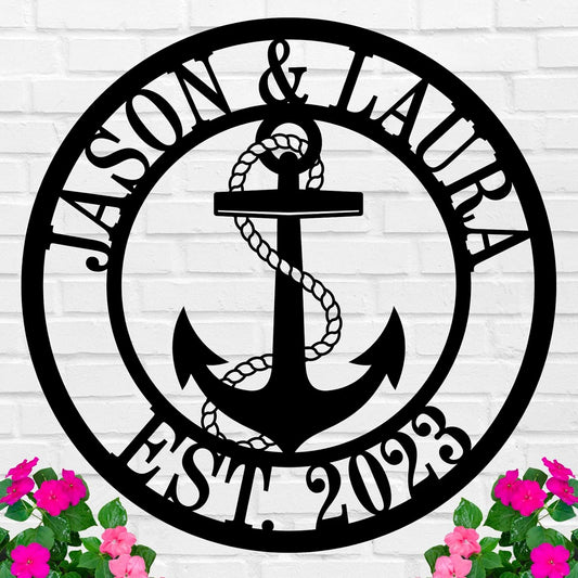 Personalized Nautical Metal Sign, Custom Nautical Decor, Anchor Family Name Sign, Anchor Custom Name and Date Metal Sign