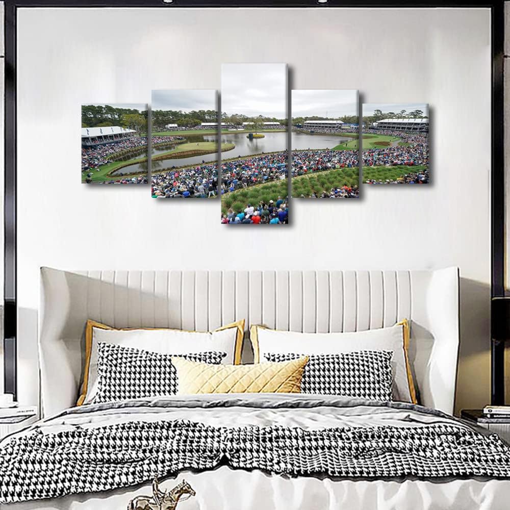 Wall Art Golf Course Canvas Painting TPC Sawgrass Golf Course Pictures Modern Home Decor 5 Panels Wall Art for Living Room Wall Decorations Print Decor Living Room Framed Ready to Hang - 50"W x 24"H