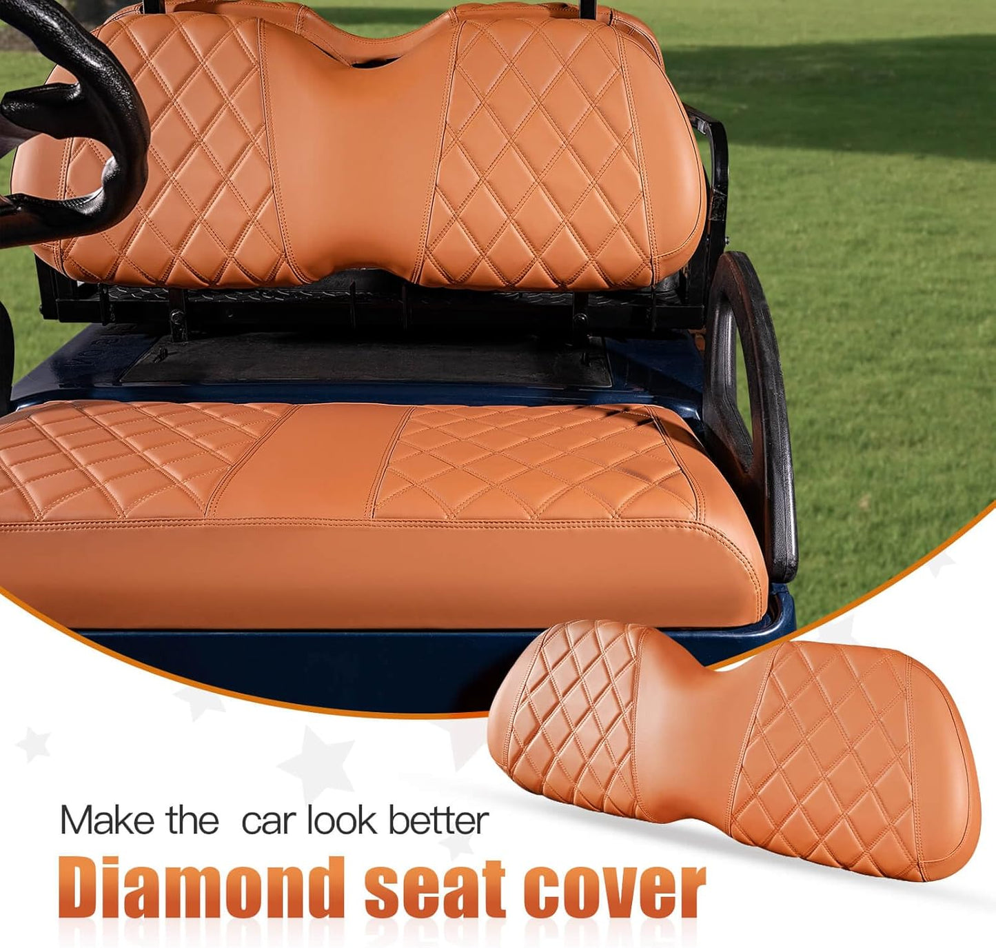 NOKINS Golf Cart Diamond Seat Covers Kit, Fit for Club Car Precedent OEM Standard Front Seat Cushion, Golf Cart Vinyl Seat Cover, No Nails Required