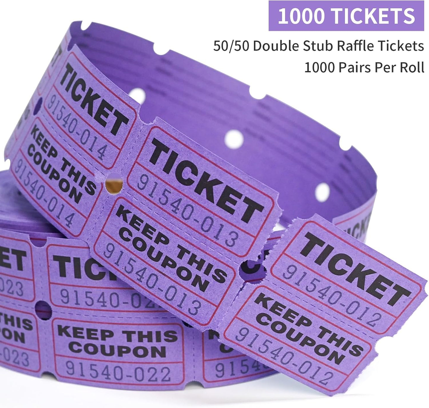 L LIKED Raffle Tickets Double Rolls 1000 Per Roll 50/50 Raffle Tickets for Events,Carnivals, Entry, Class Reward, Prizes(Purple)