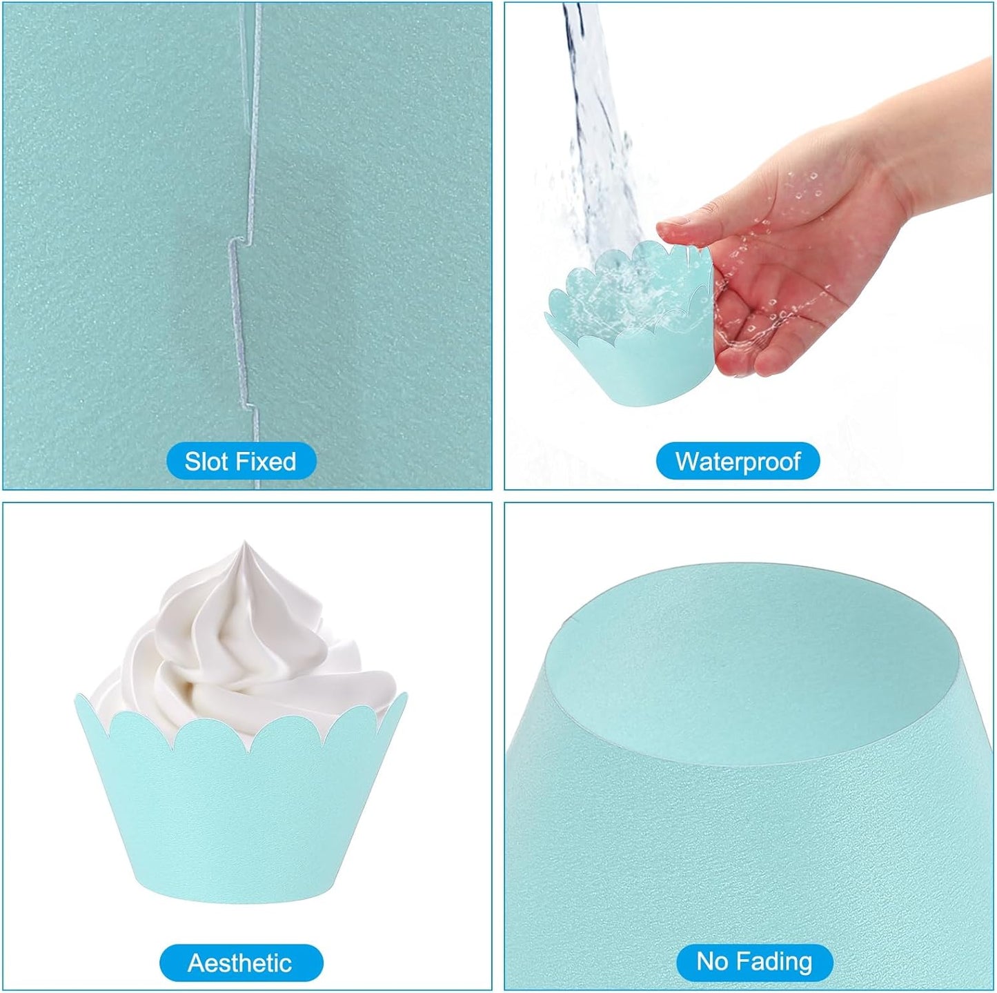 PATIKIL Cupcake Wrappers Paper, 50 Pack Baking Cups Standard Wave Decoration for Anniversary Birthday Weddings and Parties, Light Blue