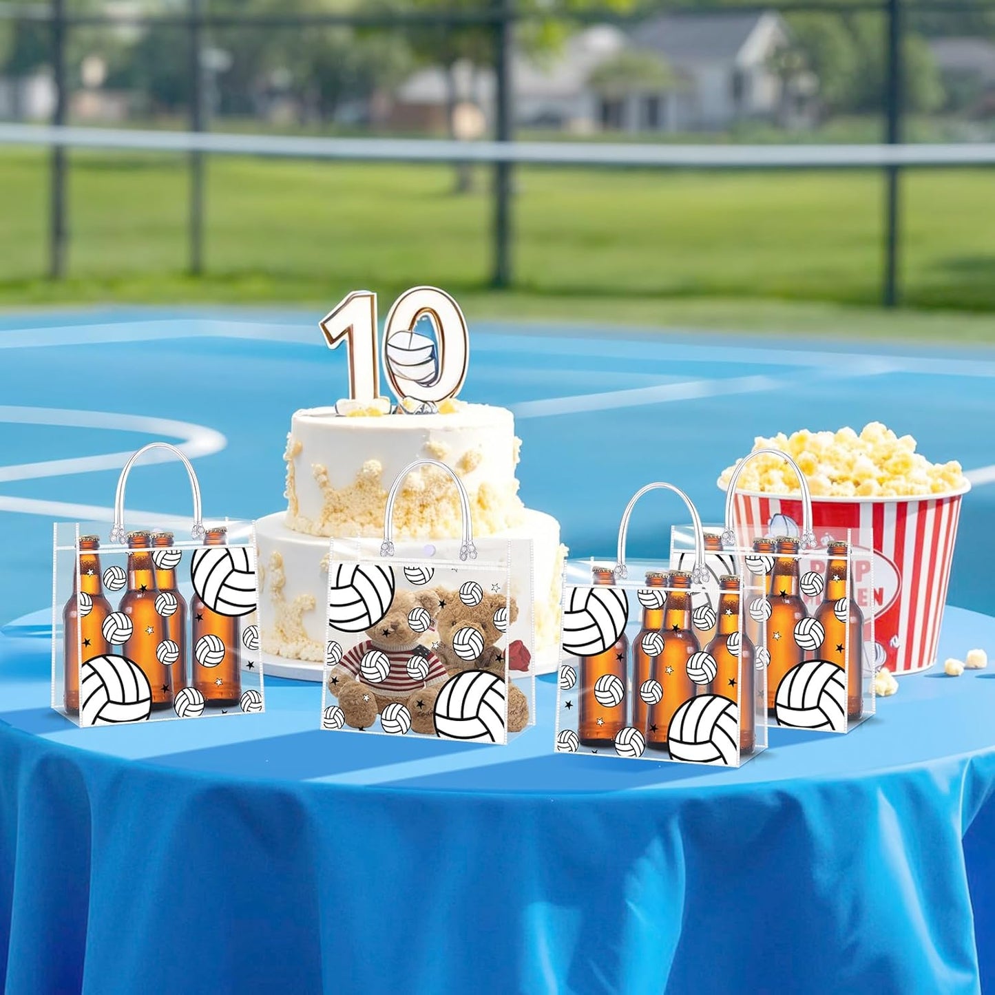 Liobelon 24 Pieces Volleyball Clear PVC Gift Bag with Handles Transparent Volleyball Goodie Bags 8 x 8 x 3.2Inch Sport Theme Party Favor Bag for Birthday Holiday Sports Team (volleyball)