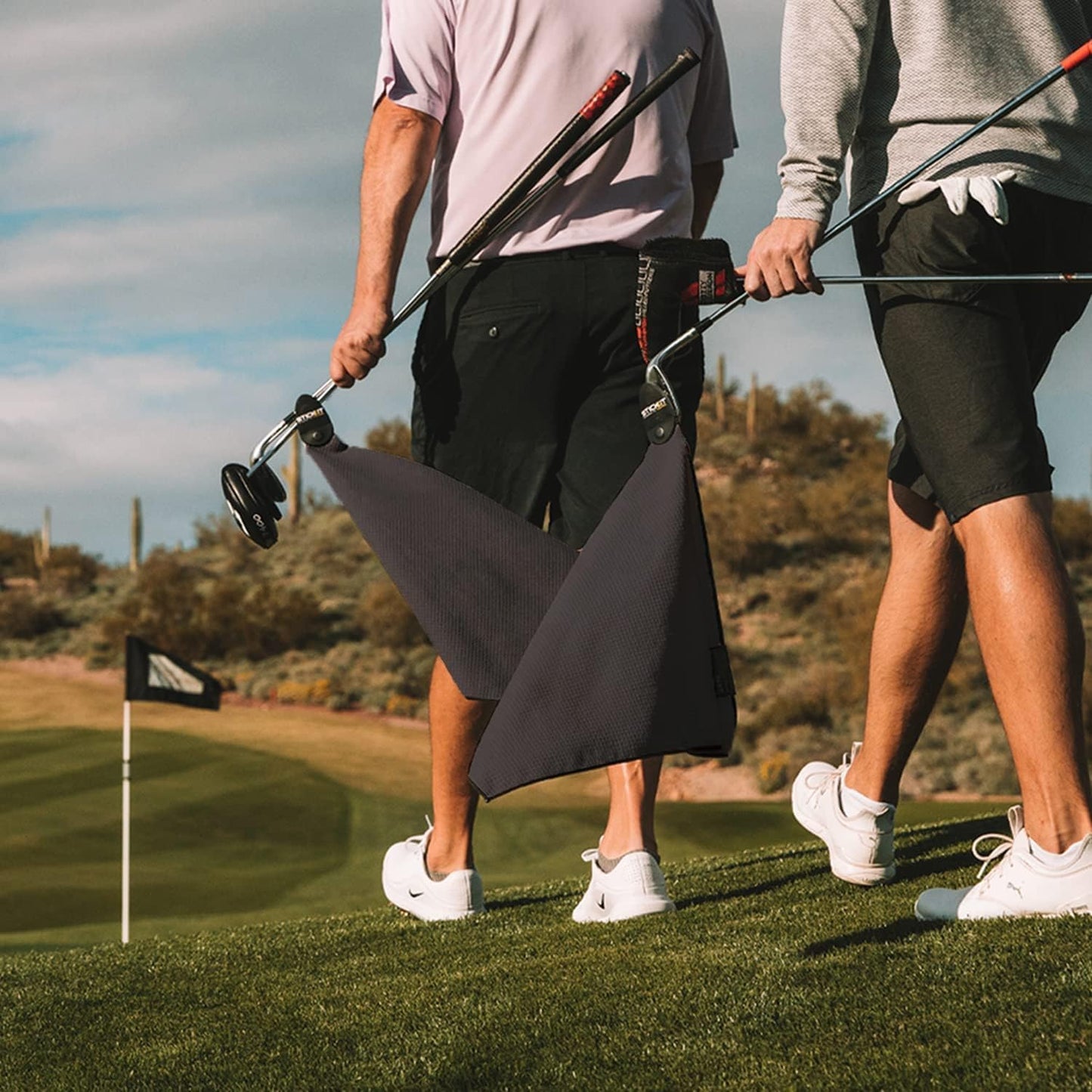 STICKIT Magnetic Towel, Black | 2-Pack | Top-Tier Microfiber Golf Towel with Deep Waffle Pockets | Industrial Strength Magnet for Strong Hold to Golf Carts or Clubs