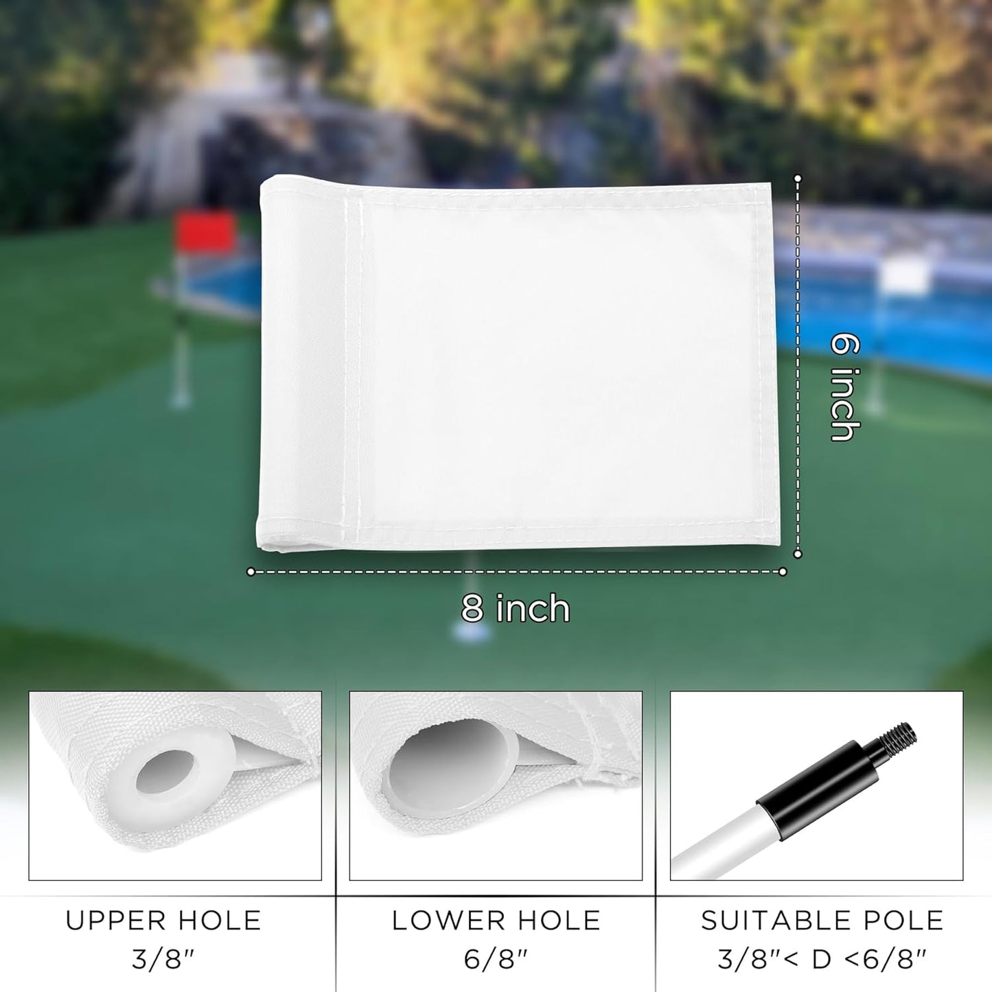 KINGTOP Solid Golf Flag All 8x6 Inch - 420D Nylon, Tube Inserted - Mini Putting Green Flags for Backyard Practice