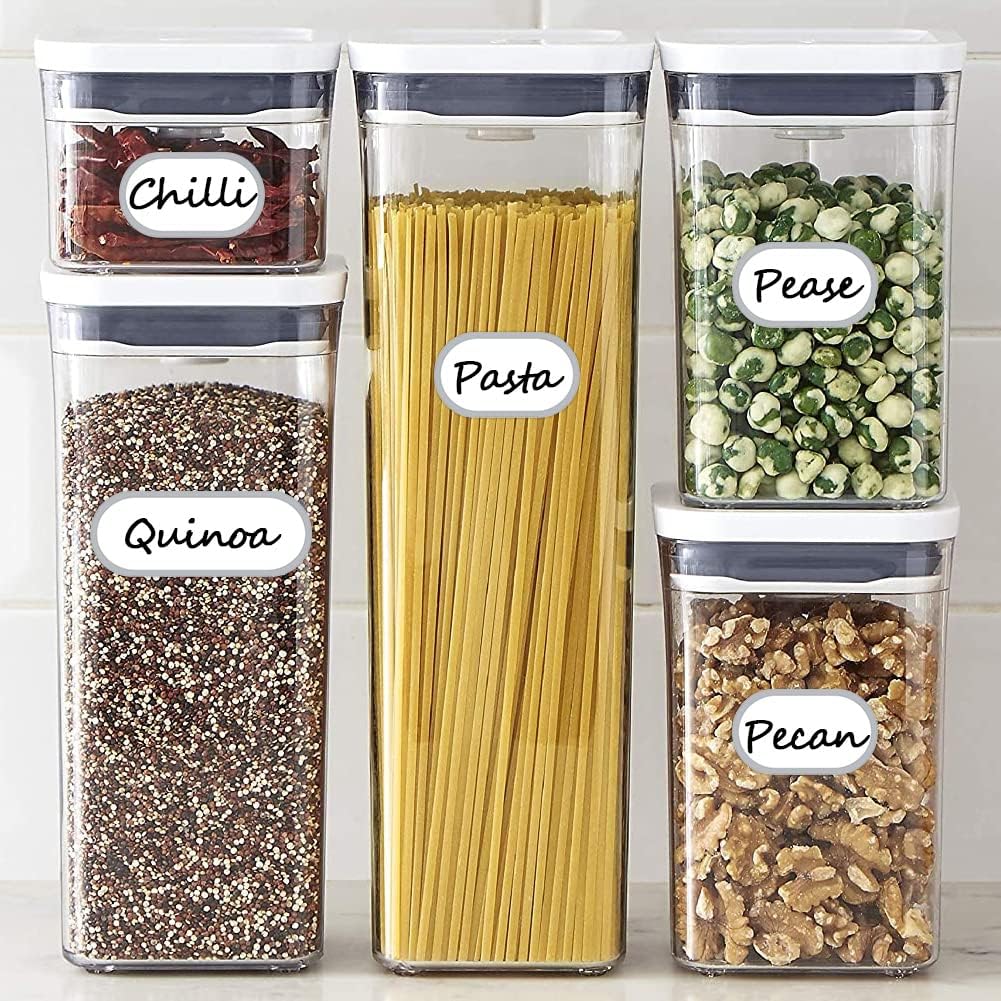 192pcs Labels for Jars Removable Waterproof Write-on Bottle Labels Stickers with Silver Border for Organizing Home Kitchen Pantry Food Storage Containers Spice Jars Jam Cannings, with Marker Pen