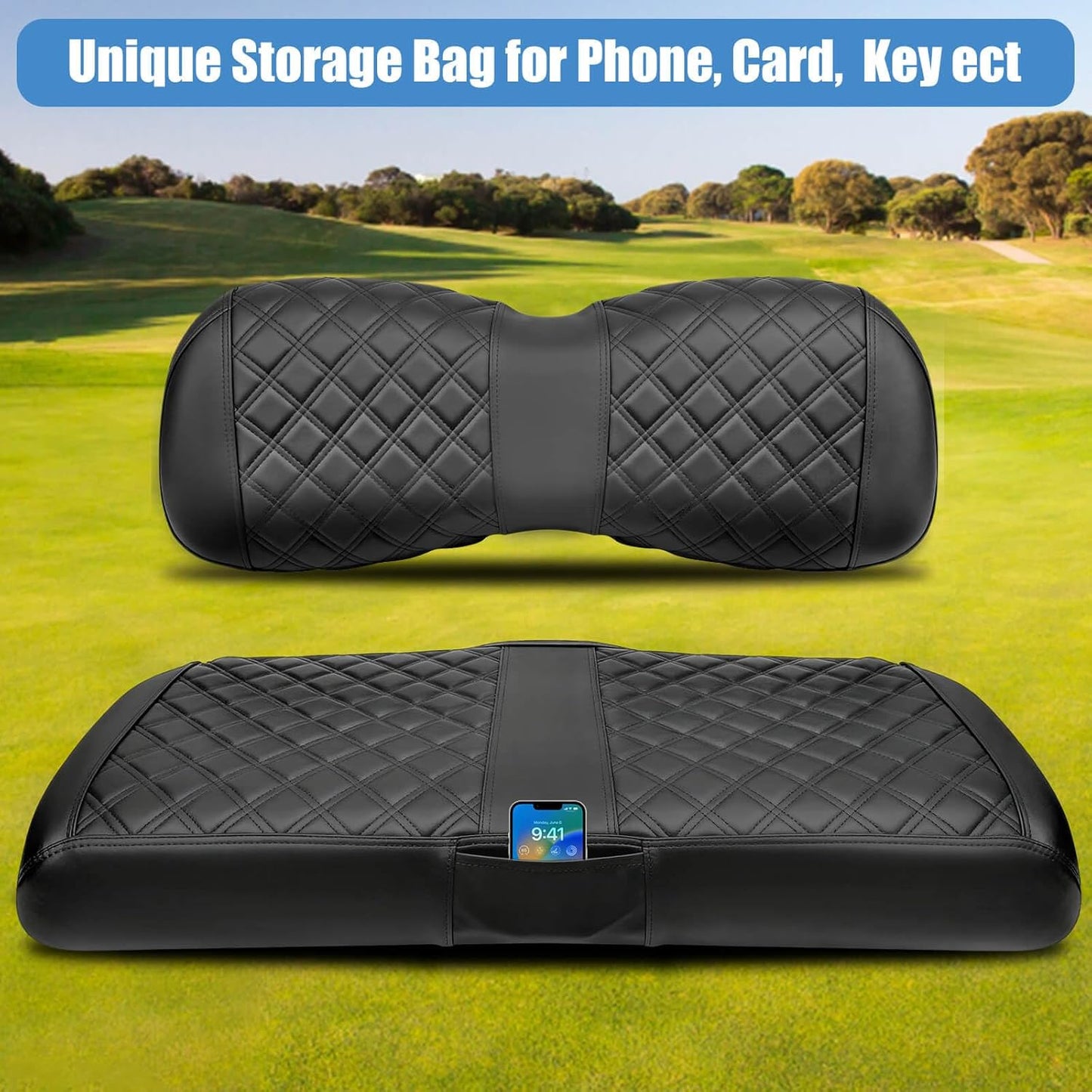 MOSNAI Yamaha Golf Cart Front Seat Cover for Drive G29 2007-2016 and 2017+ Drive 2 OEM Ordinary Seat Cushion, Concave and Convex Design Appearance, Thick Vinyl Leather Comfortable/Breathable