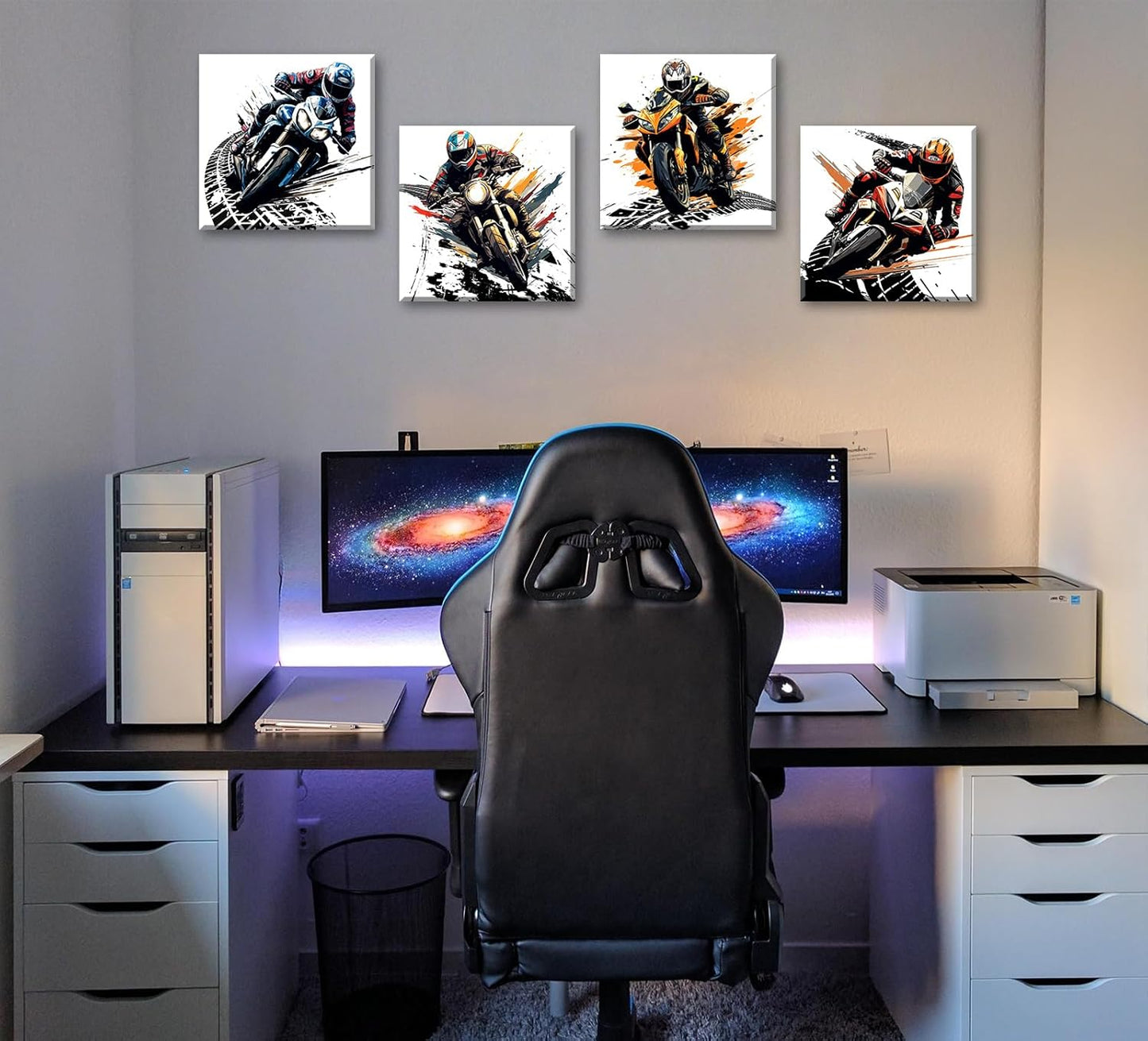 Motorcycle Wall Art Boys Room Decor Graffiti Motocross Posters Motorcycle Canvas Prints Pictures for Mens Cave Dirt Bike Lovers Bedroom Game Room Decoration Framed and Ready to Hang 12"×12" × 4 Pcs