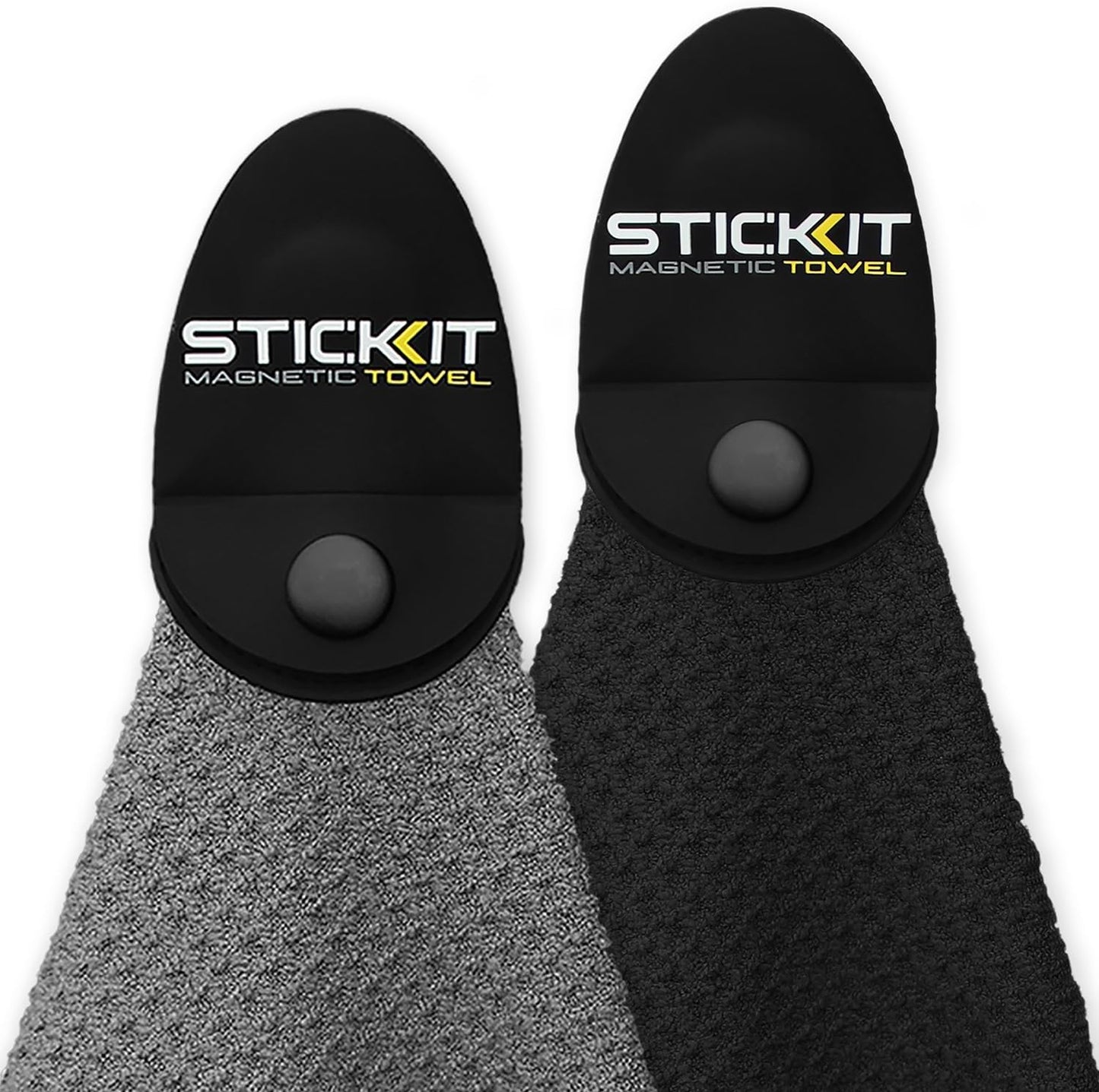 STICKIT Magnetic Golf Towel Gray and Black 2-Pack | Top-Tier Microfiber Golf Towel with Deep Waffle Pockets | Industrial Strength Magnet for Strong Hold to Golf Carts or Clubs