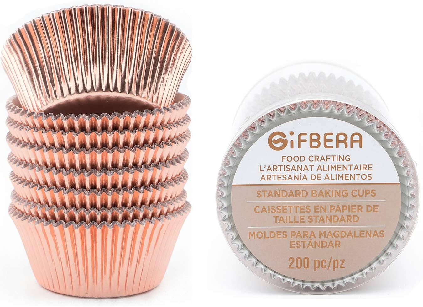 Gifbera Rose Gold Foil Cupcake Liners Standard Baking Cups Muffin Wrappers for Wedding Birthday, 200-Count