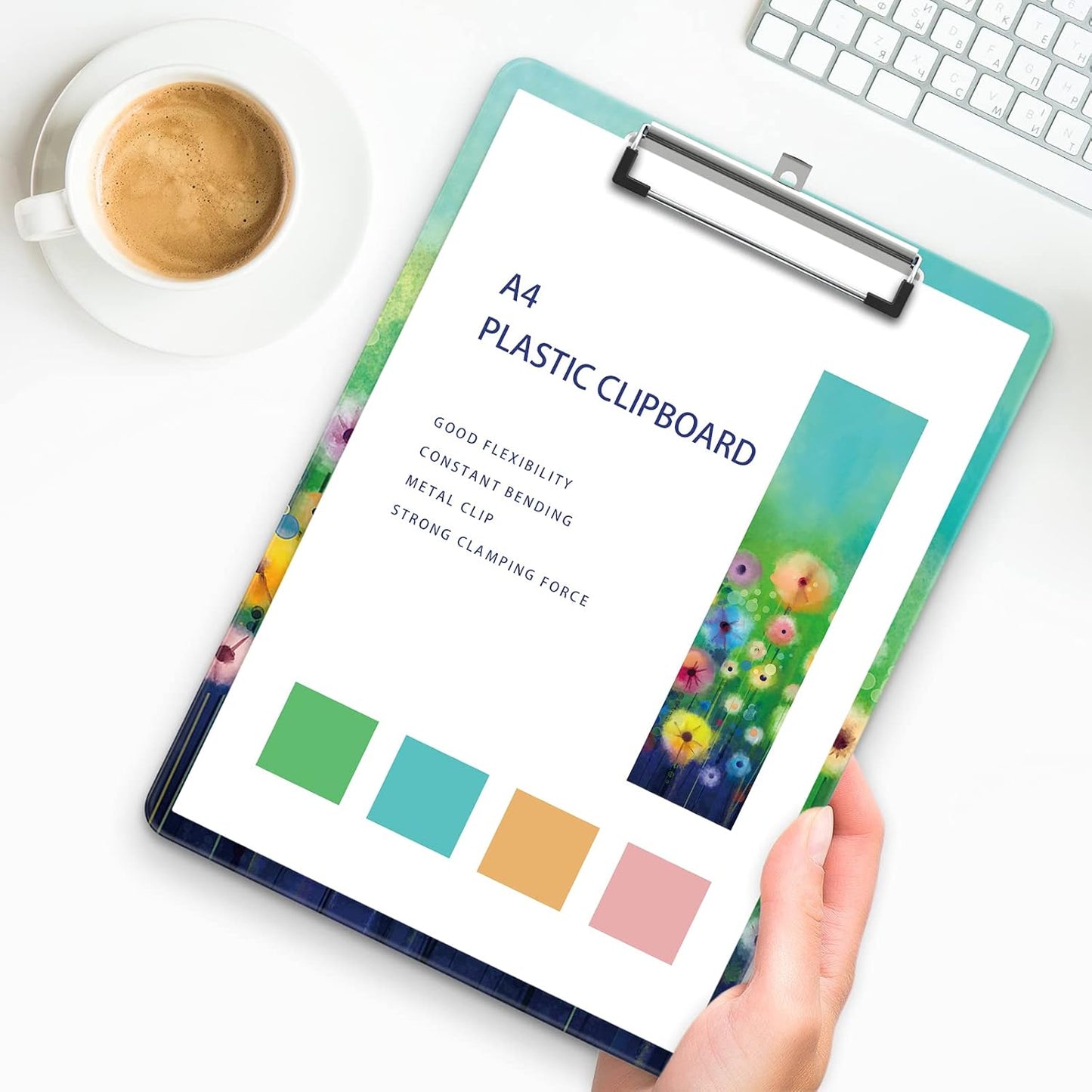 Plastic A4 Clipboards, Cute Clip Board Stardard Letter Size 9 x 12.5 in, Office Decorative for Students Women Men and Kids, Daffodil