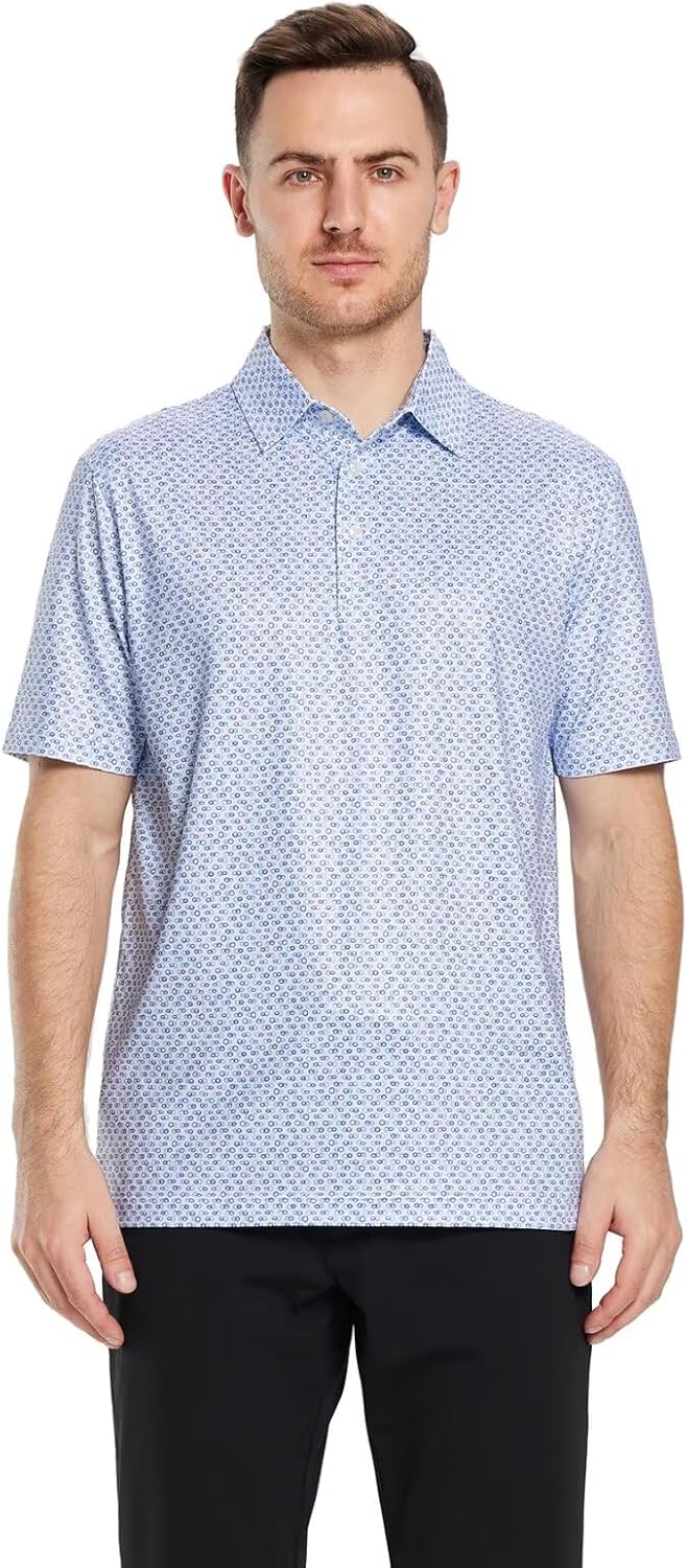 Golf Shirts for Men Dry Fit Short Sleeve Print Performance Moisture Wicking Polo Shirt