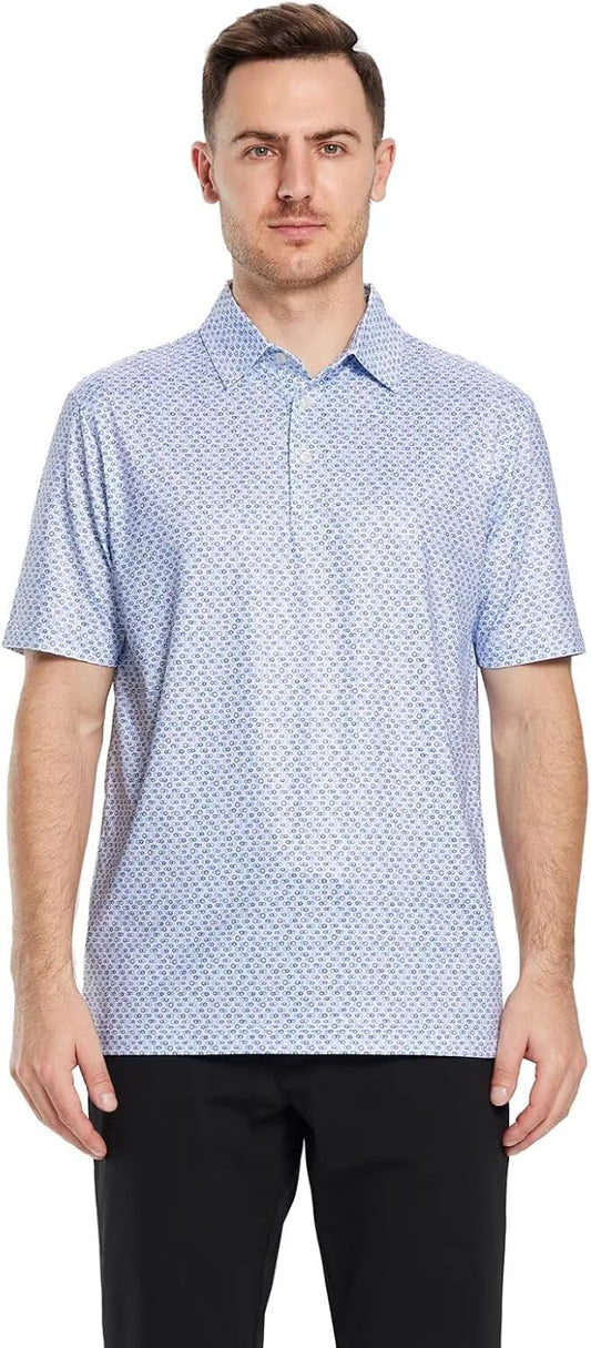 Golf Shirts for Men Dry Fit Short Sleeve Print Performance Moisture Wicking Polo Shirt