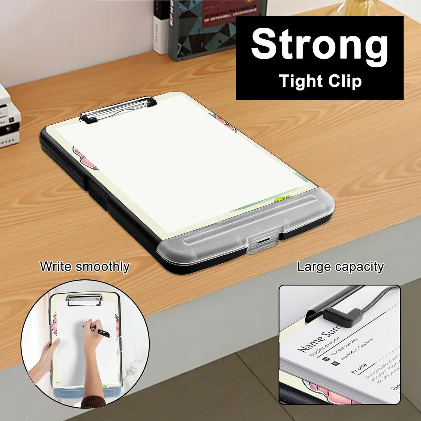 Clipboard with Storage - Large Capacity,Nursing Clipboard with Pen Holder,Heavy Duty,Plastic Side-Opening Folder for Teacher,Nurse - Cute Elephant