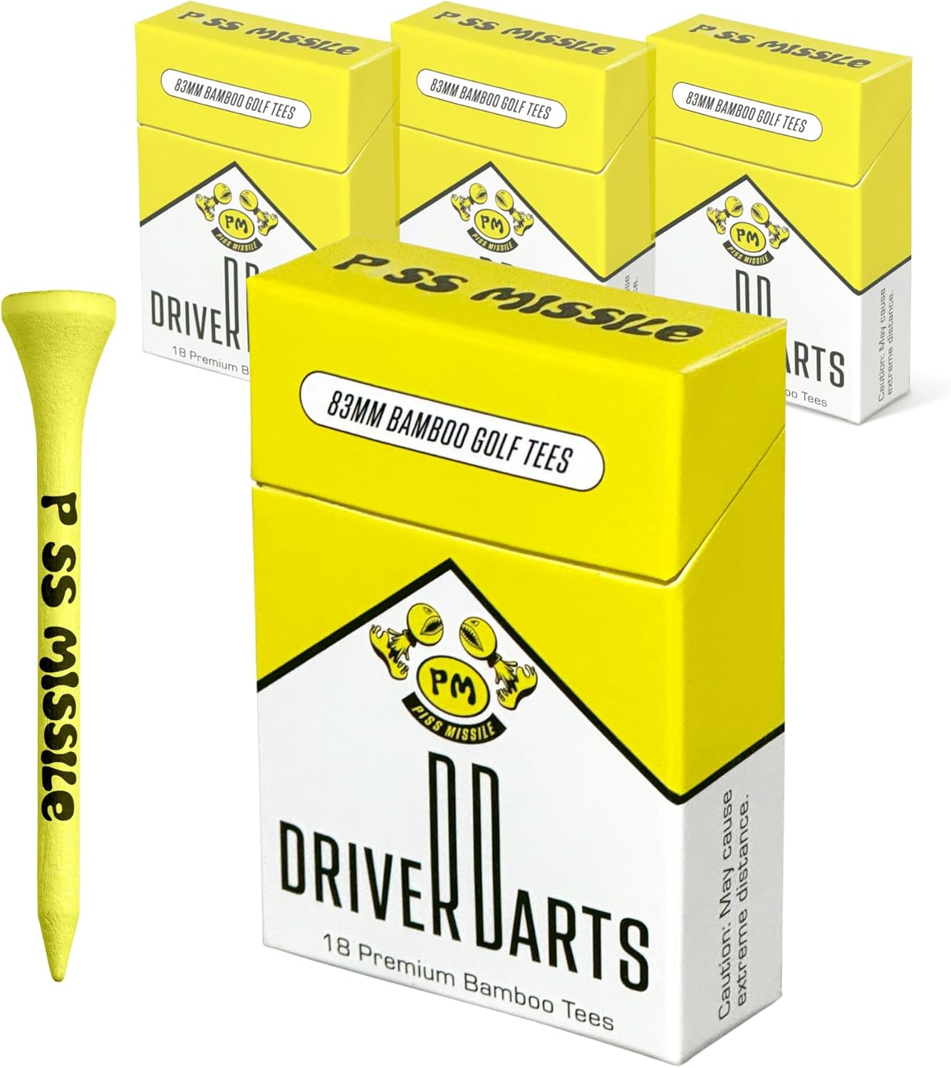 Driver Darts by P*ss Missile, Premium Bamboo Wood Golf Tees, 18 Count, 3.25" (83mm) Tee Length - Iconic Packging Style and Cool Organization - Fun Gift Ideas for Golfers
