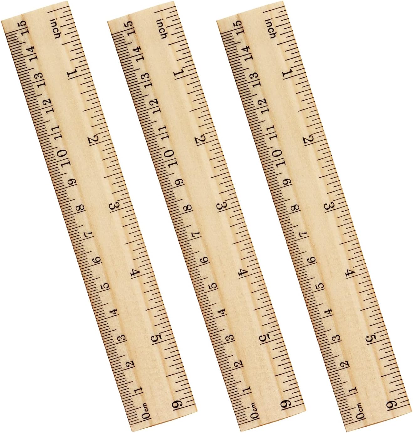 ZZTX 3 Pack Wooden Ruler 6 Inch Rulers Bulk Wood Measuring Ruler for Students Office School Supplies 2 Scale (15 cm)