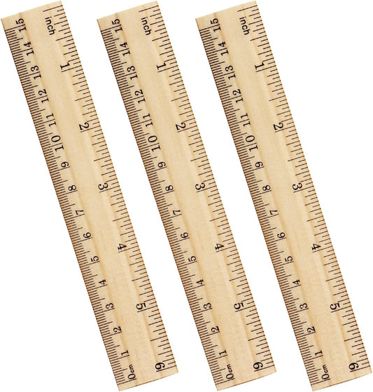 ZZTX 3 Pack Wooden Ruler 6 Inch Rulers Bulk Wood Measuring Ruler for Students Office School Supplies 2 Scale (15 cm)