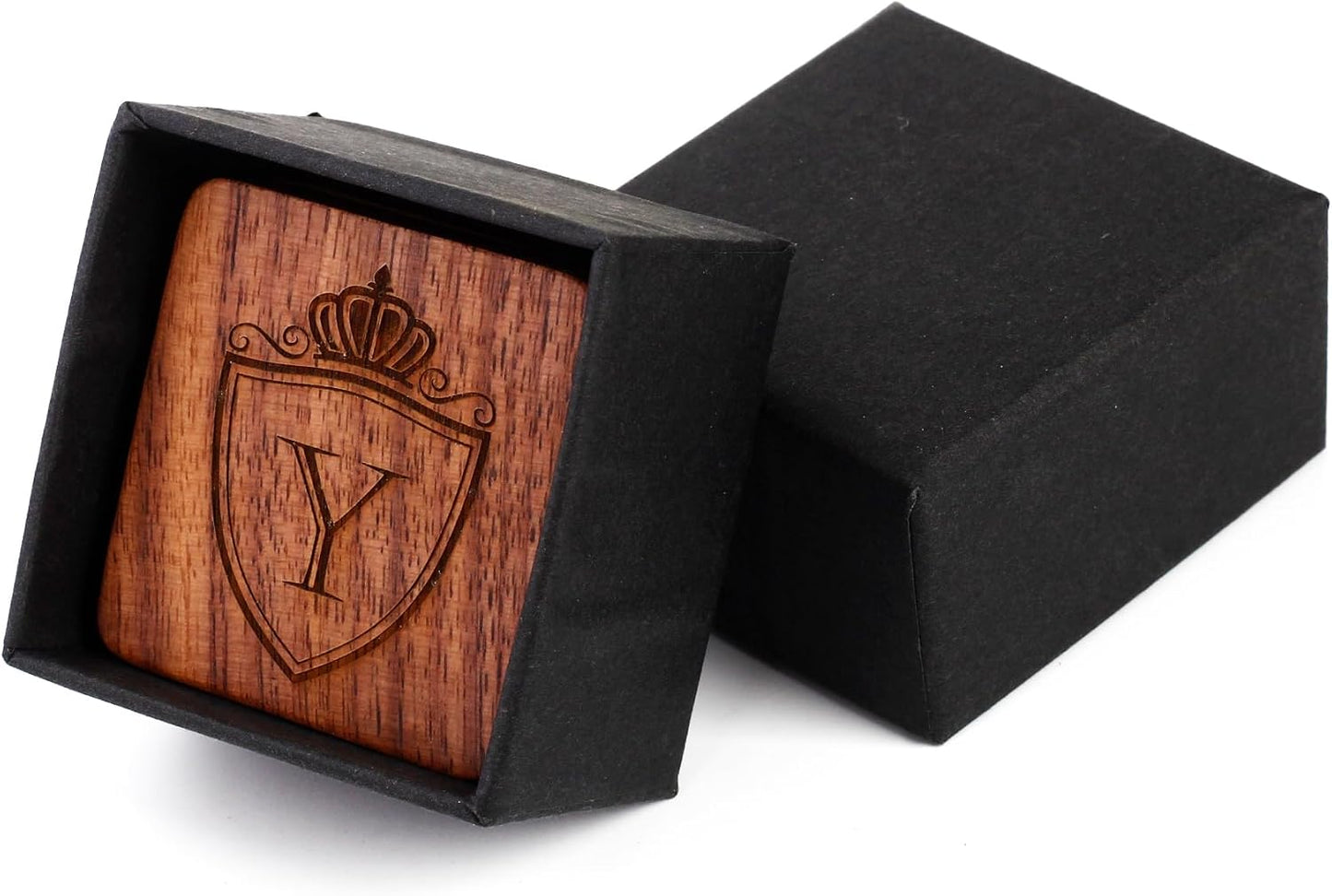 Mens Initial Silver Cufflinks A-Z Alphabet Letter Steel Cuff Links with Engraved Walnut Wood Box Groom Groomsman Wedding Set…