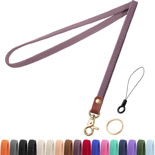 Fishent Stretchy Thin Lanyards for Keys ID Badges, Cute Long Teacher Neck Key Lanyard Keychains for Women Men Wallet Phone(Smoky Violet)