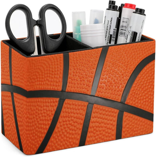Pen Holder, Pencil Holder for Desk Organizer, Sport Ball Basketball PU Leather Pencil Cups Desktop Stationery Storage Makeup Brush Holder Pen Organizer for Office Home