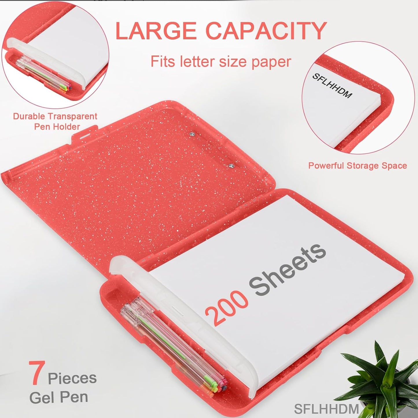 Glitter Clipboard with Storage,Storage Clipboard with Pen Holder,A4 Binder Clip Boards 8.5x11 with Low Profile Clip,Side Opening Sparkle Clipboards,Clipboards Folder for Office Supplies-Grapefruit Red