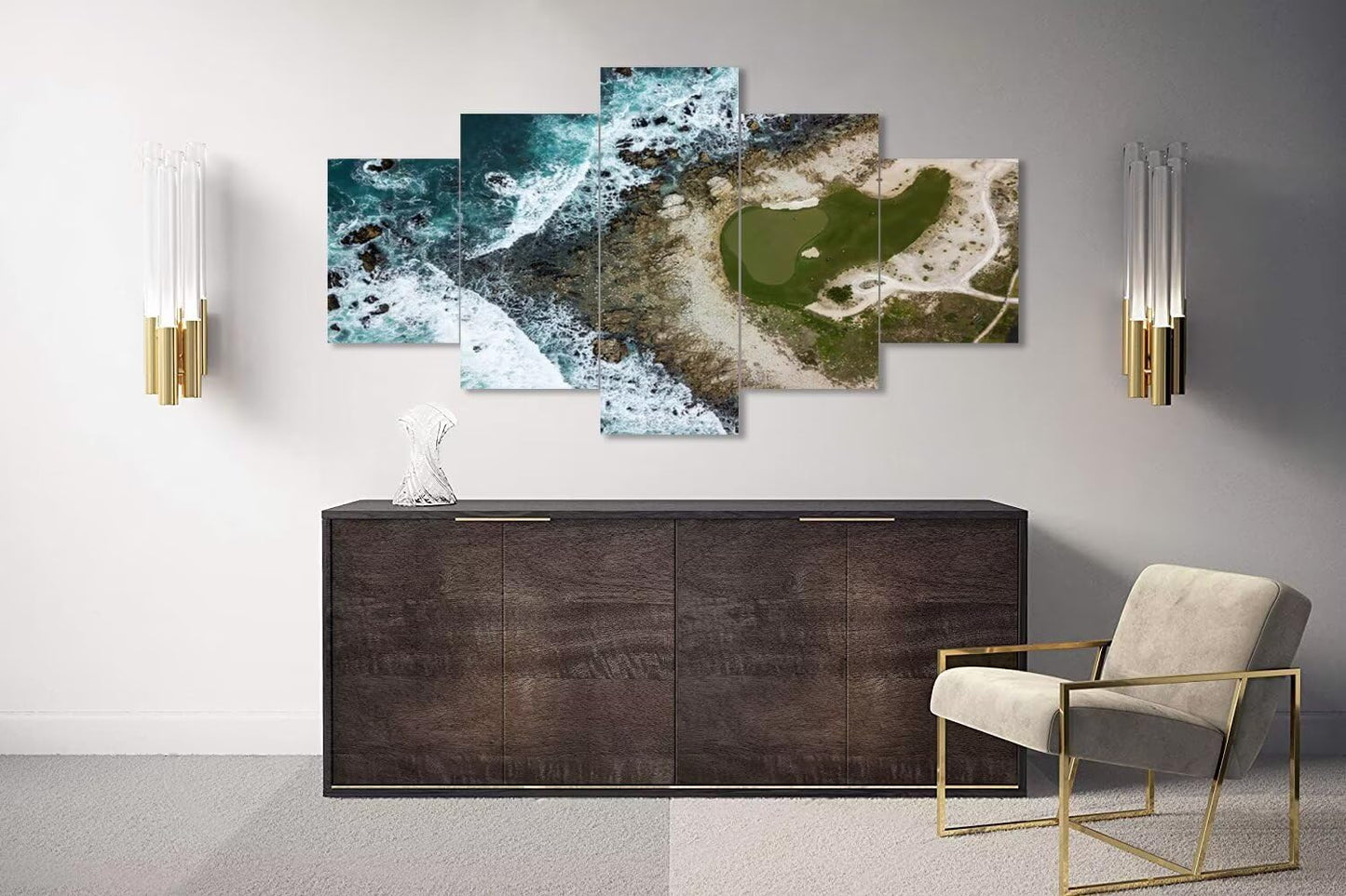 Pebble Beach Golf Course Wall Art for Living Room Bedroom Bathroom Home Decorations USA California Coast Pebble Beach Pictures Framed Artwork Canvas Prints Ready to Hang(60''W x 40''H)